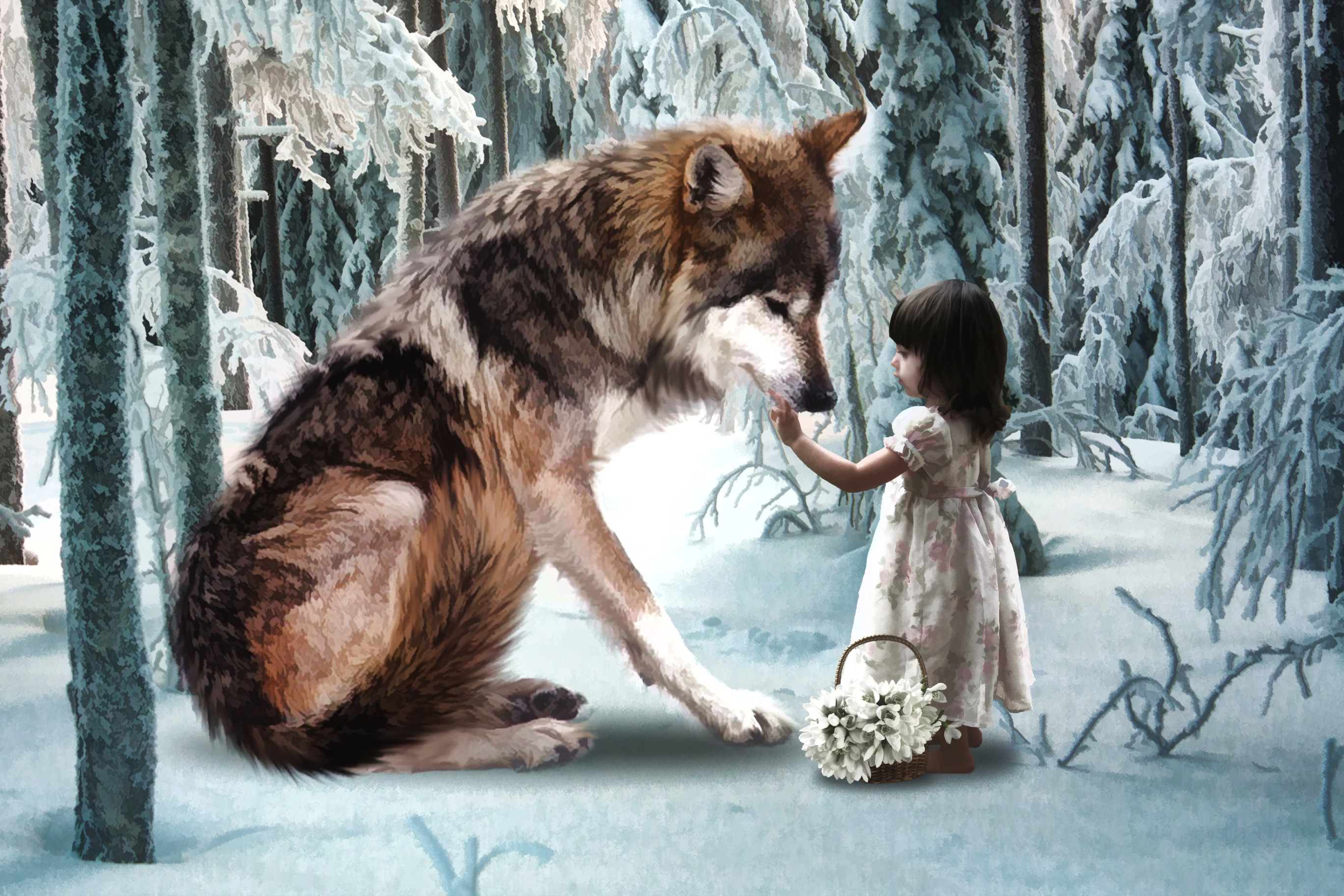 Заколдованный волк. Девочка и волк. Маленькая девочка и волк. Волк для детей. Волк сказочный.