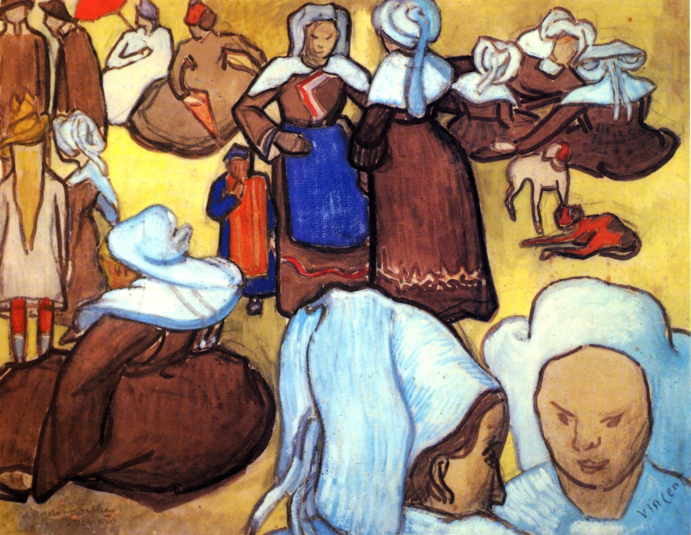 Обои Винсент ван Гог, монашки, Breton Women, after Emile Bernard на телефон  и рабочий стол, раздел живопись, разрешение 2751x2130 - скачать