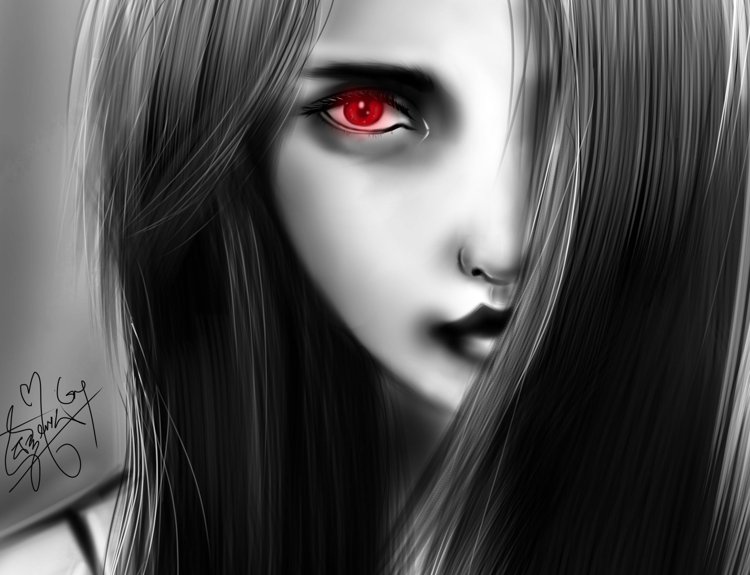 Темные аватарки. Девушка с красными глазами. Девушка с черными глазами.