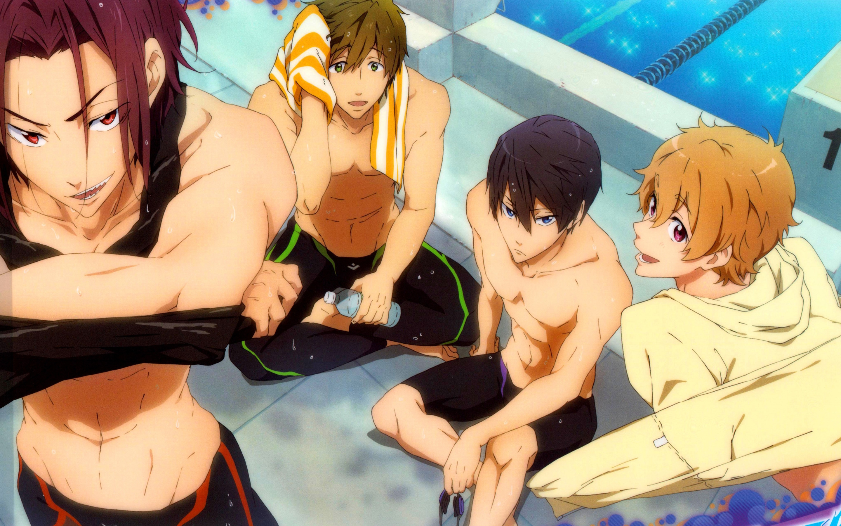 Iwatobi swim club. Фри Вольный стиль Макото и Рин. Вольный стиль аниме бассейн. Аниме плавание Вольный стиль. Вольный стиль Харука и Макото.