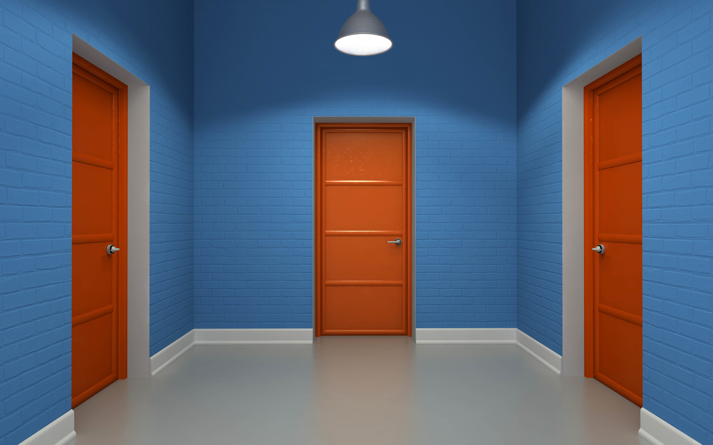Перед вами две двери. Дверь в комнату. Покрасить стены в коридоре. Разноцветные двери в интерьере. Синий коридор.