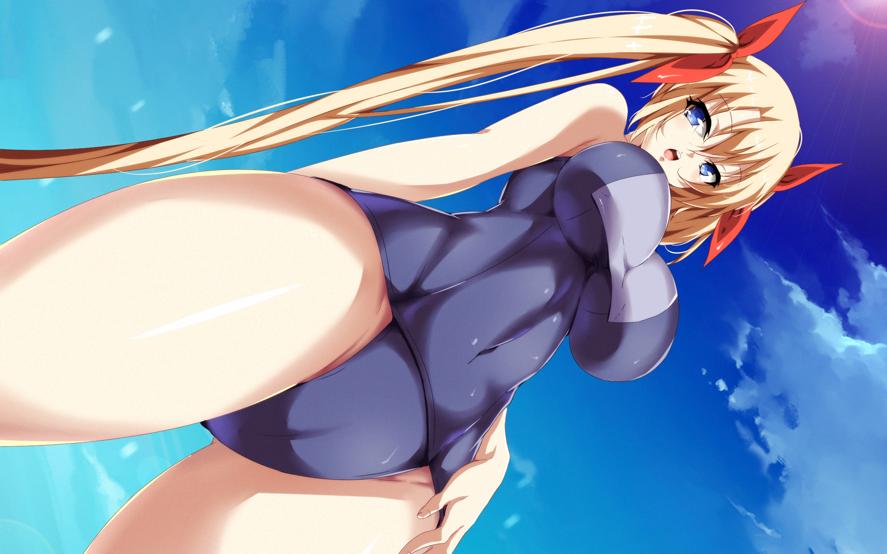 Скачать обои girl, sexy, sky, long hair, boobs, anime, beautiful, pretty,  раздел сэйнэн в разрешении 2880x1800