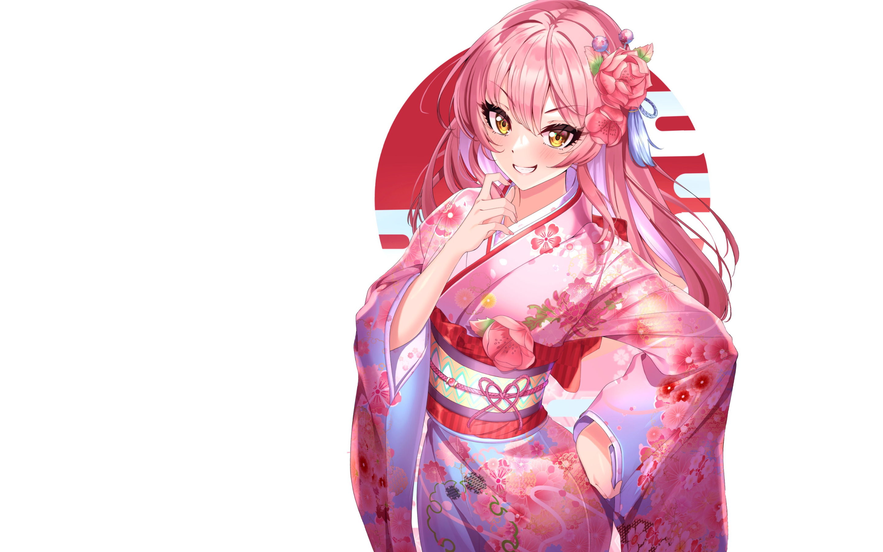 Скачать обои girl, pink hair, anime, pretty, babe, cute, <b>kimono</b>, anime girl...