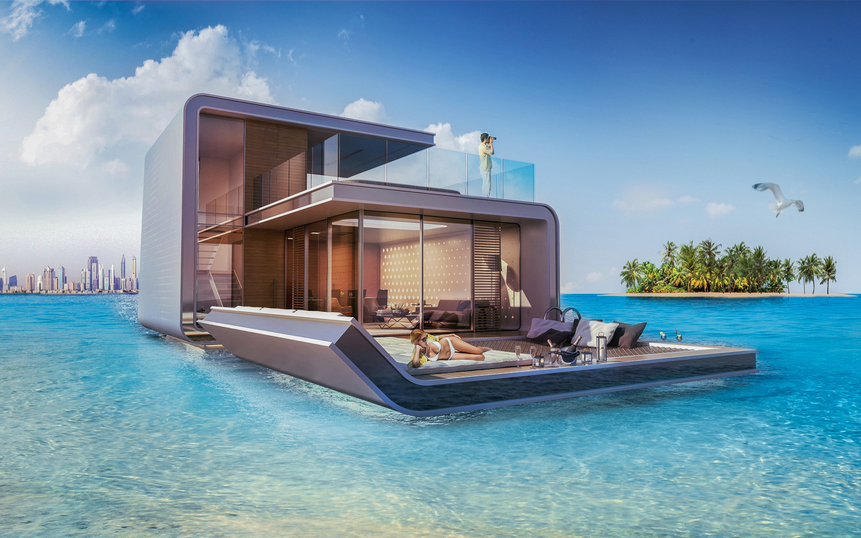 Dubai luxury houses. Плавучая вилла Seahorse. The Floating Seahorse (Дубай, ОАЭ). Плавучий дом в Дубае. Красивый дом на берегу моря.