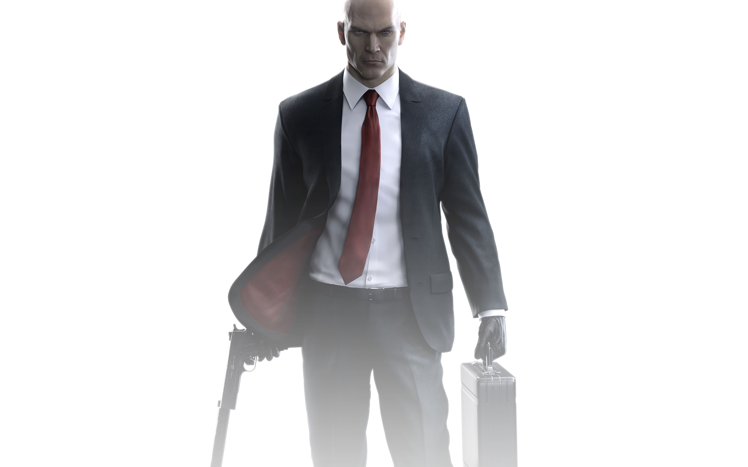 Скачать обои взгляд, пистолет, оружие, лысый, костюм, галстук, Hitman,  пиджак, раздел игры в разрешении 2880x1800