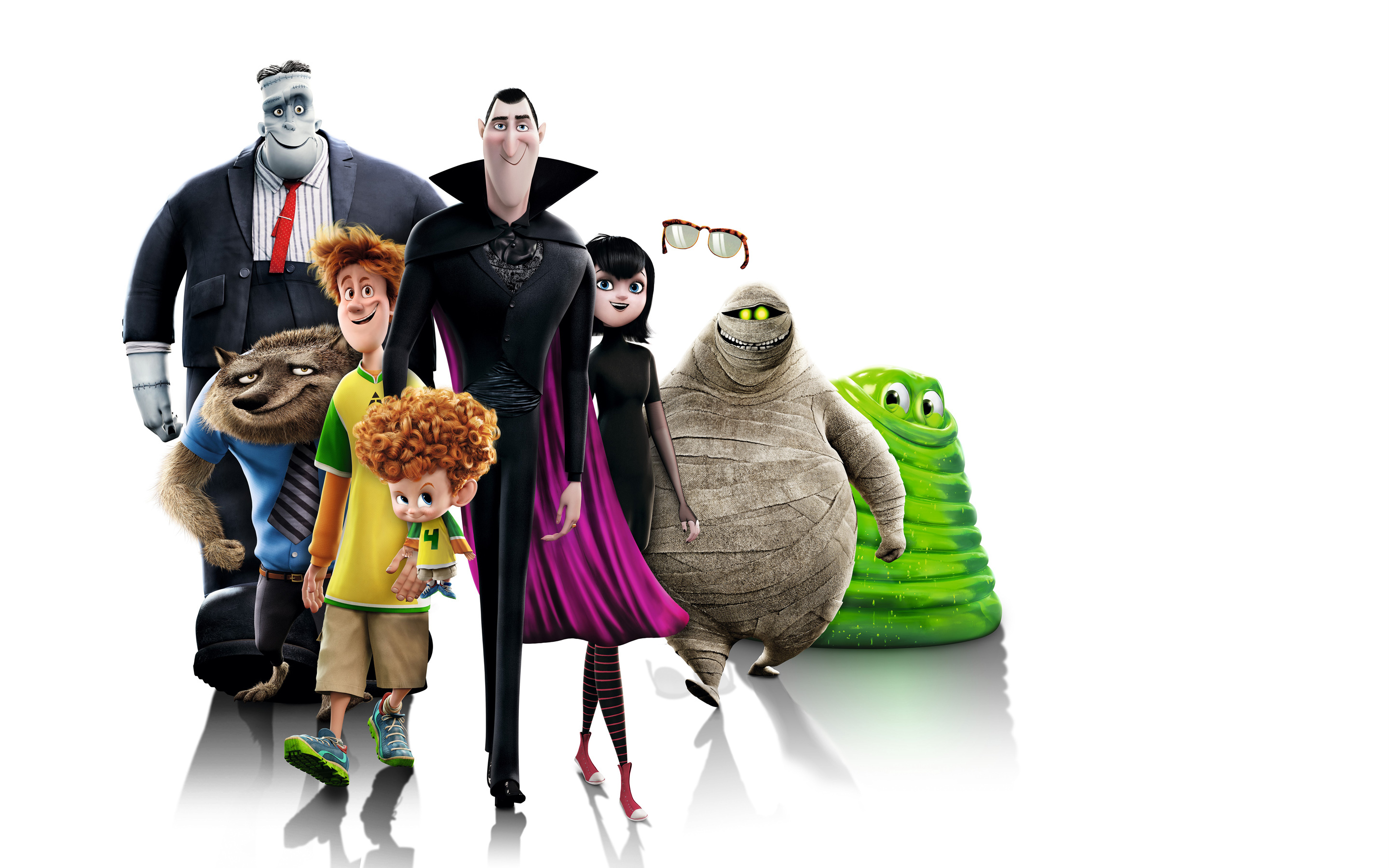 Обои мультфильм, белый фон, персонажи, Frankenstein, Dracula, Mavis, Hotel  Transylvania 2, Монстры на каникулах 2 на телефон и рабочий стол, раздел  фильмы, разрешение 2880x1800 - скачать