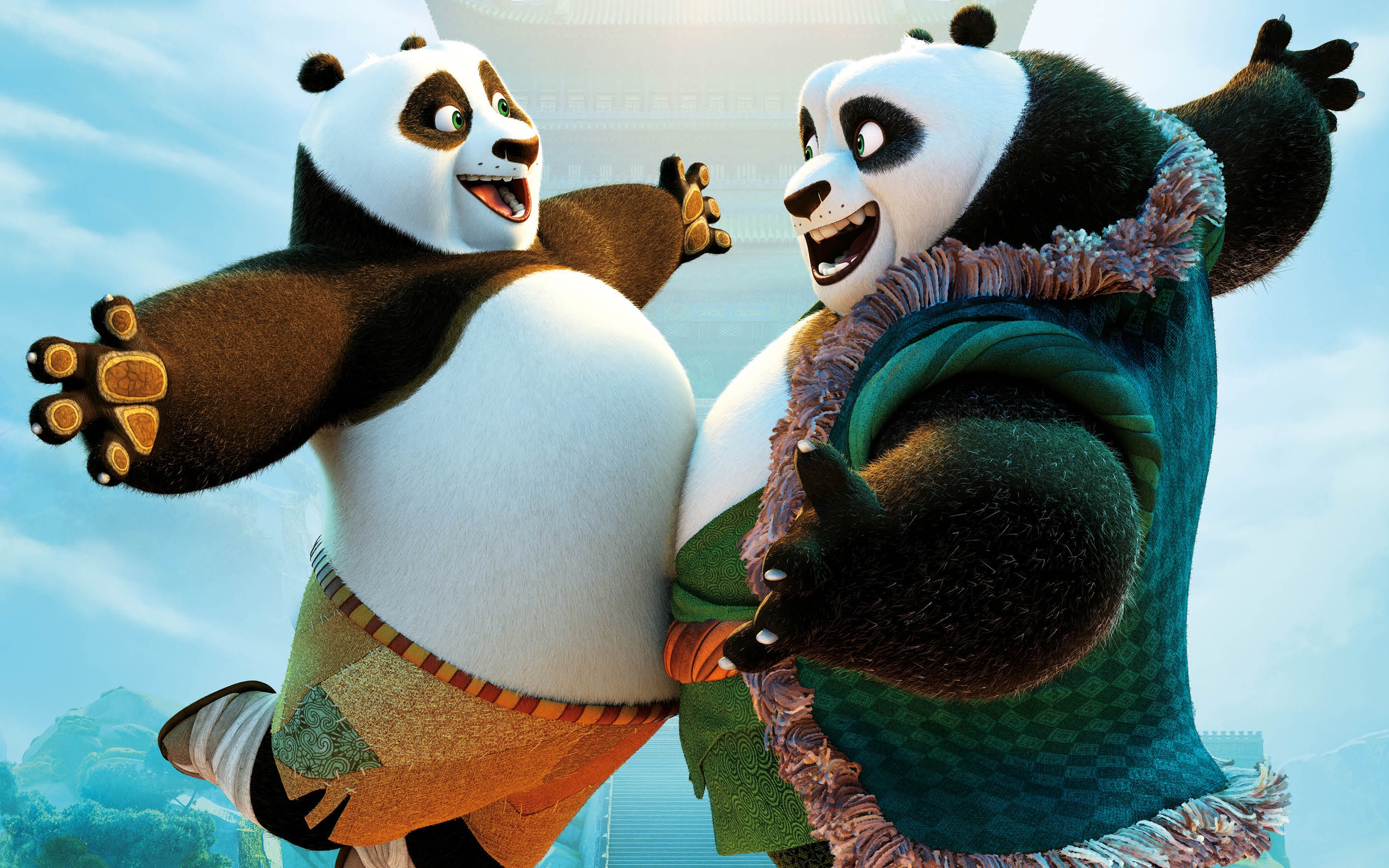 Обои радость, счастье, встреча, мультфильм, панды, Kung Fu Panda 3, Кунг-фу  Панда 3 на телефон и рабочий стол, раздел фильмы, разрешение 2880x1800 -  скачать