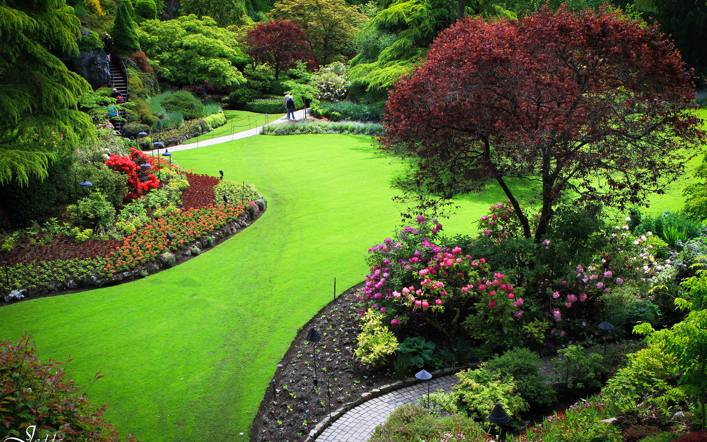 Приусадебный парк. Сады Бутчартов Канада. "Сады Бутчартов (the Butchart Gardens) Ванкувер, Канада. Ландшафтный пейзажный парковый стиль. Английские сад ландшафт парк.