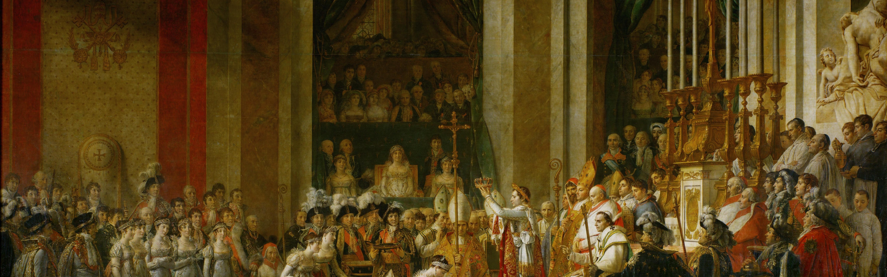 Скачать обои Наполеон, Жак Луи Давид, исскуство, Помазание императора, Коронация  Наполеона, раздел живопись в разрешении 2880x900