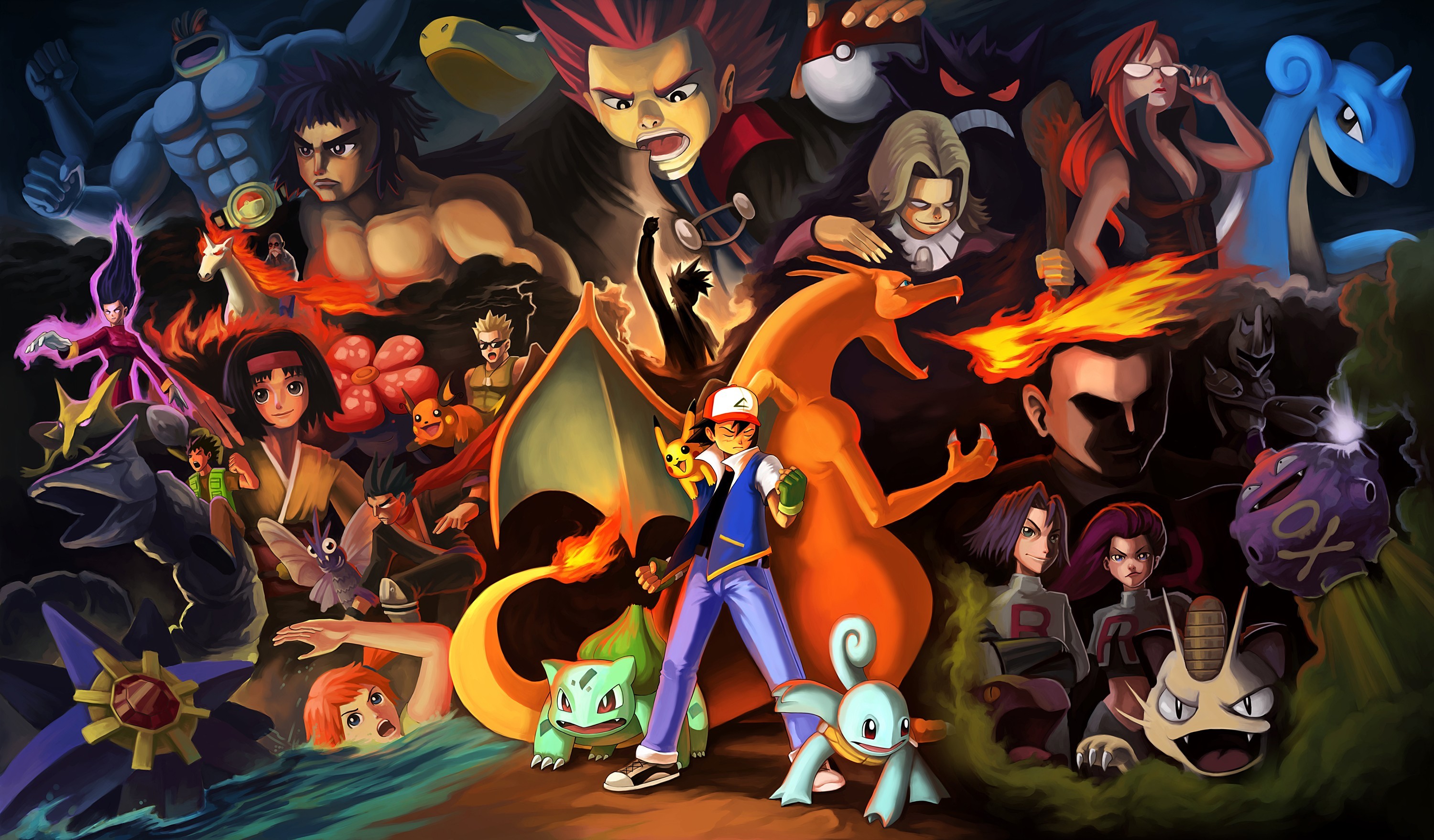 Скачать обои game, Misty, anime, James, Nintendo, dragon, asian, Pokemon,  раздел сёнэн в разрешении 3000x1758