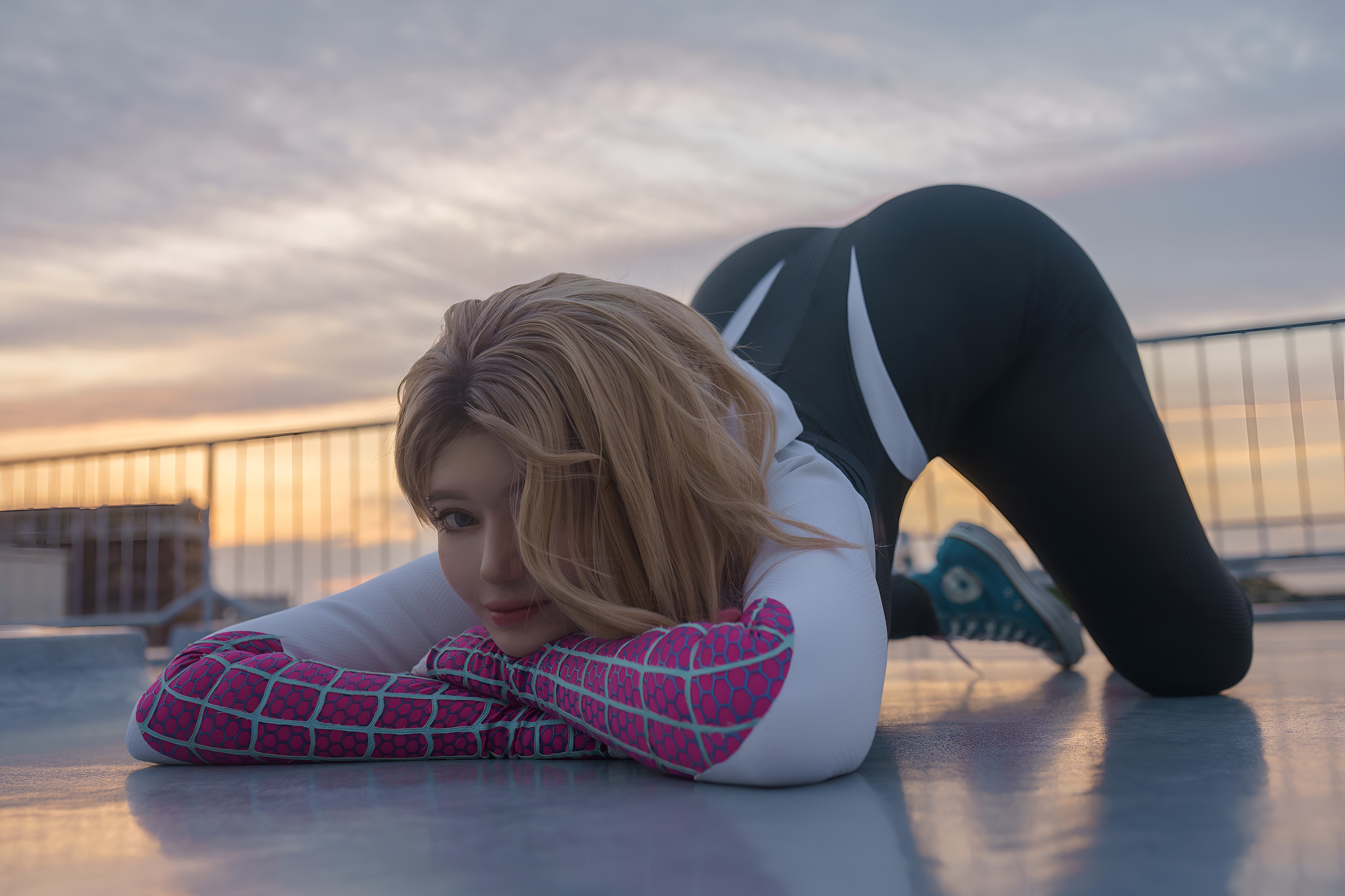 Обои women, cosplay, Gwen Stacy, bare shoulders, women outdoors, Spider Gwen,  Alina Becker на телефон и рабочий стол, раздел стиль, разрешение 3000x2000  - скачать