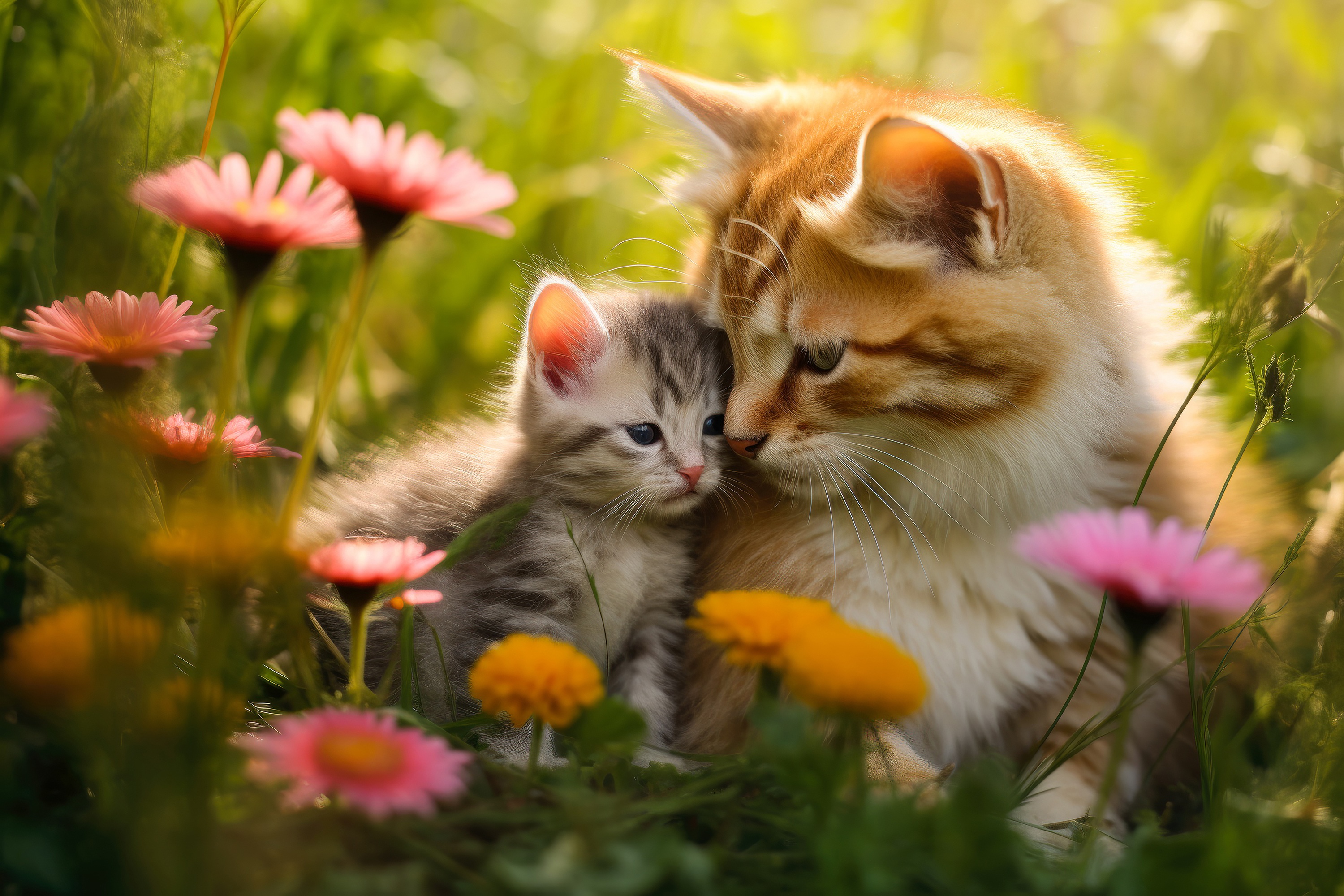 3 кота летние. Котенок в цветах. Котёнок с цветком. Котенок в цветах фото. Обои на рабочий стол котята в цветах.