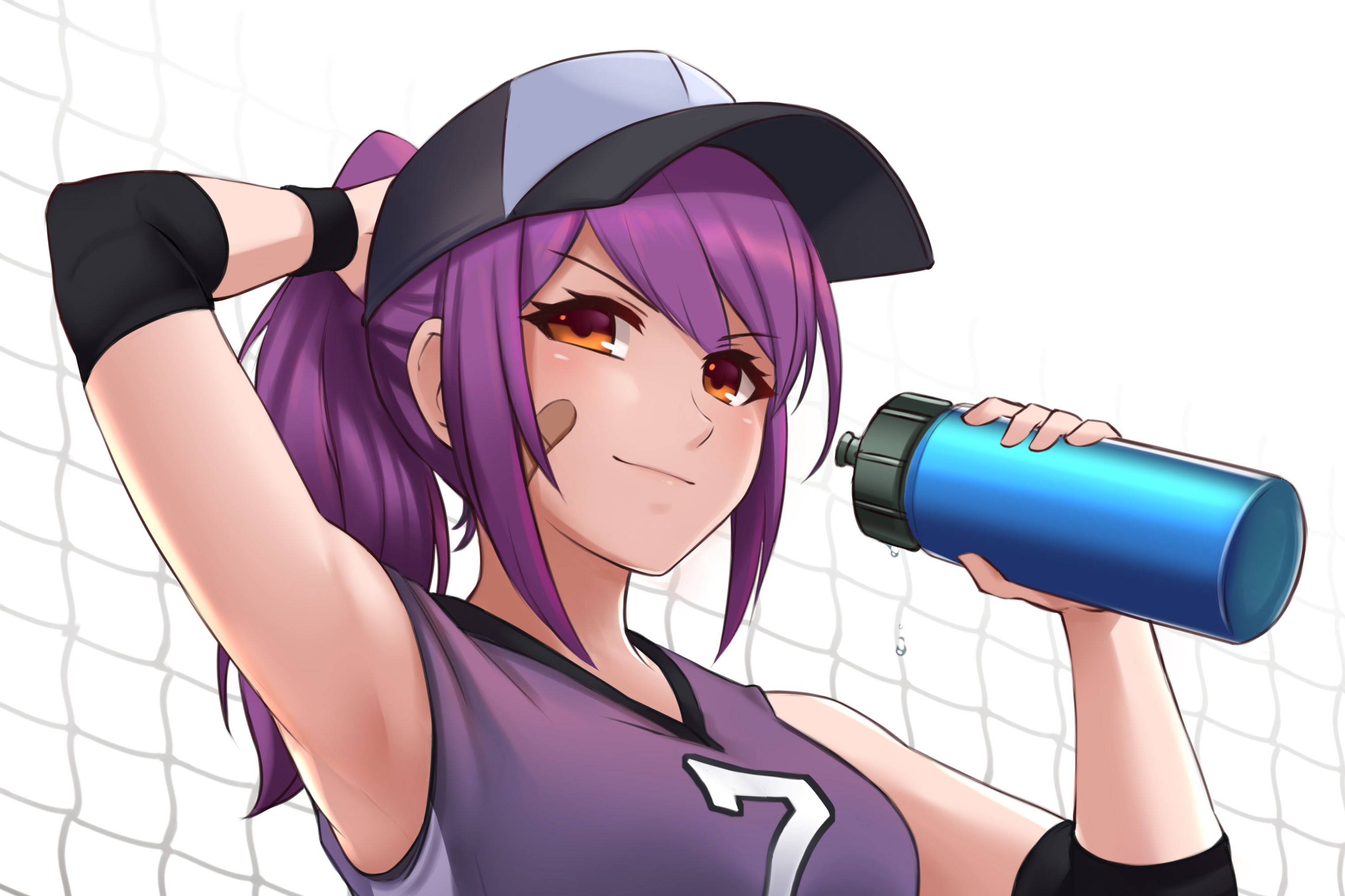 Обои Girl, anime, purple hair, net, bonnet, anime girl, water bottle,  original characters на телефон и рабочий стол, раздел прочее, разрешение  3042x2028 - скачать