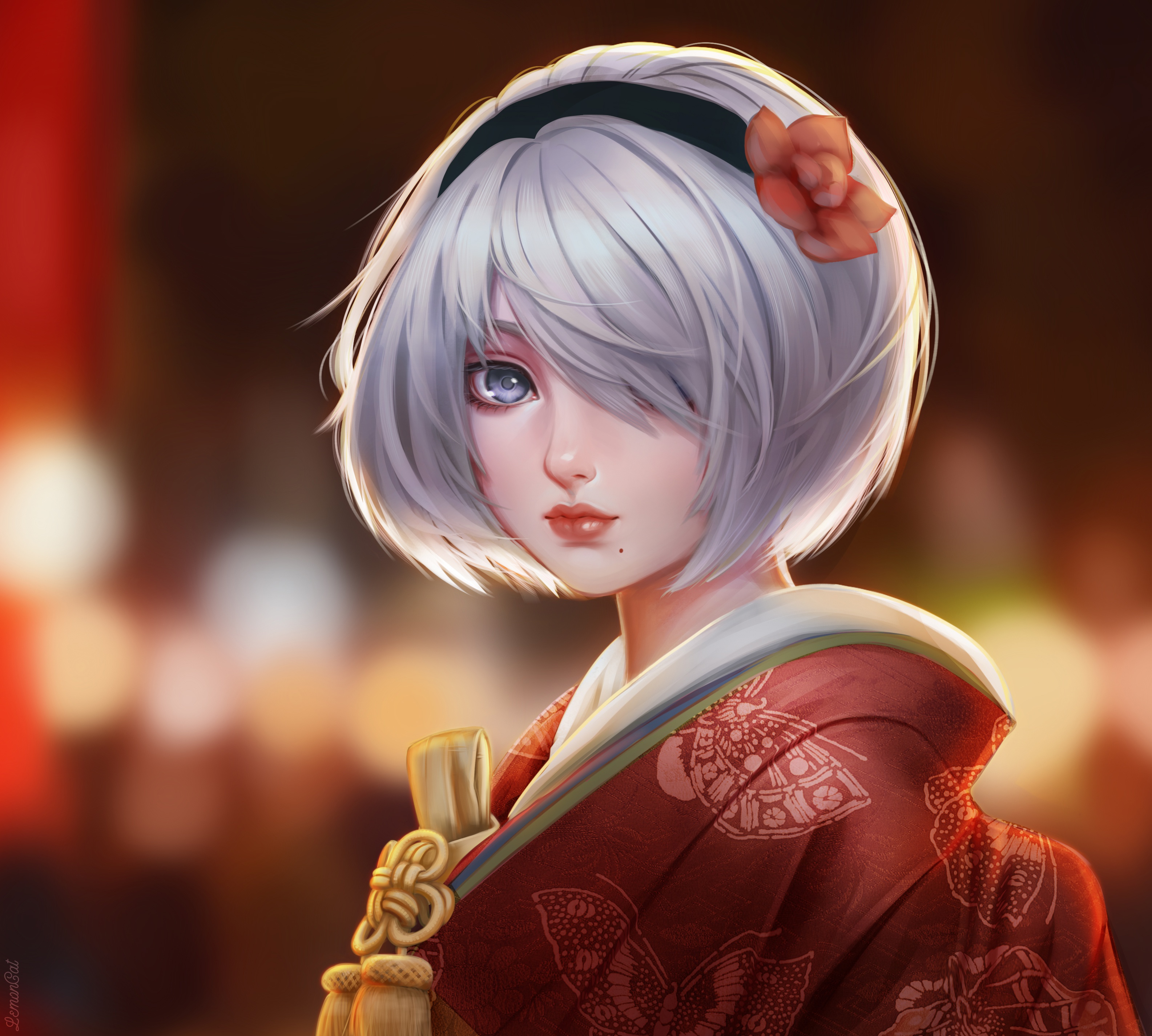 B арт. NIER Automata 2b кимоно. NIER Automata 2b кимоно арт. 2b Kimono. 2b NIER Automata в юкате.