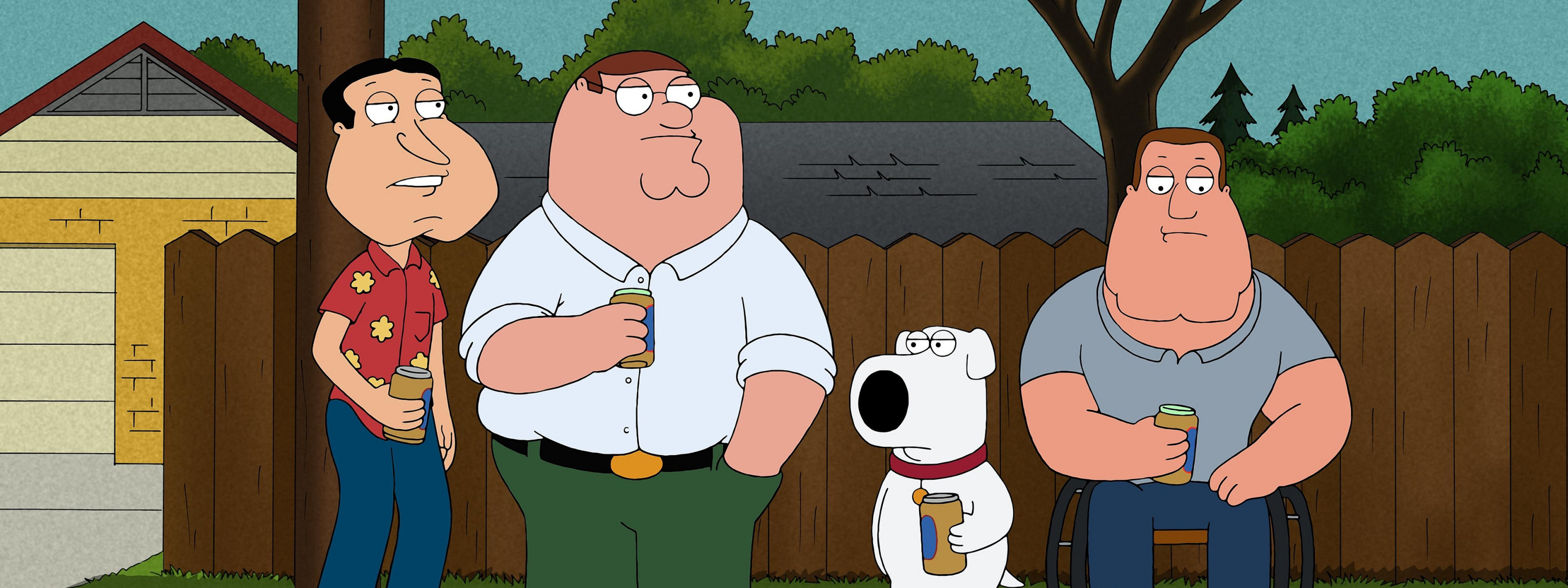 Скачать обои Гриффины, Family Guy, Peter, Джо, Joe, Glenn, Peter Griffin,  Brian Griffin, раздел фильмы в разрешении 3200x1200