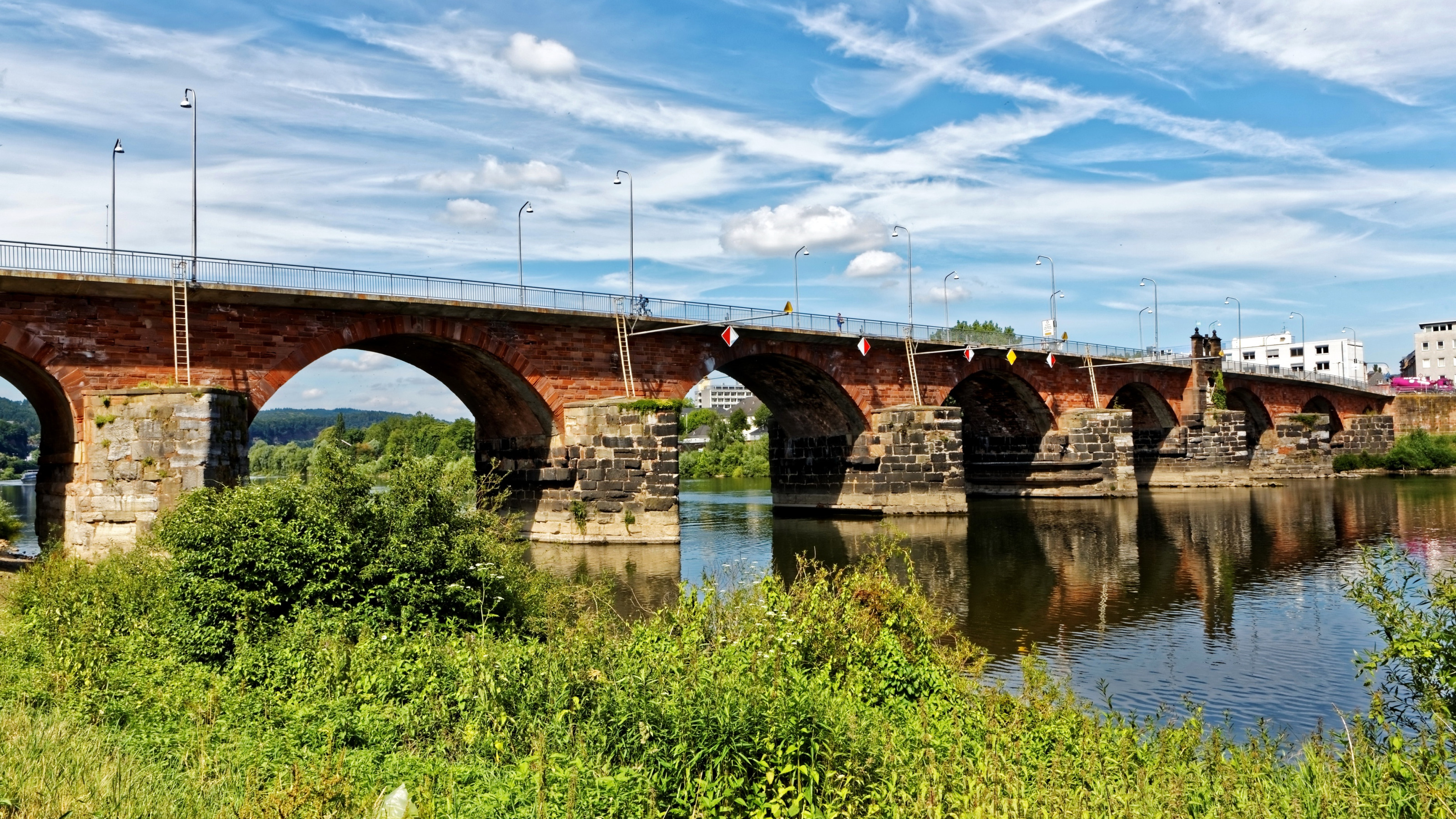 мост, река, Германия, фонари, river Moselle, Trier