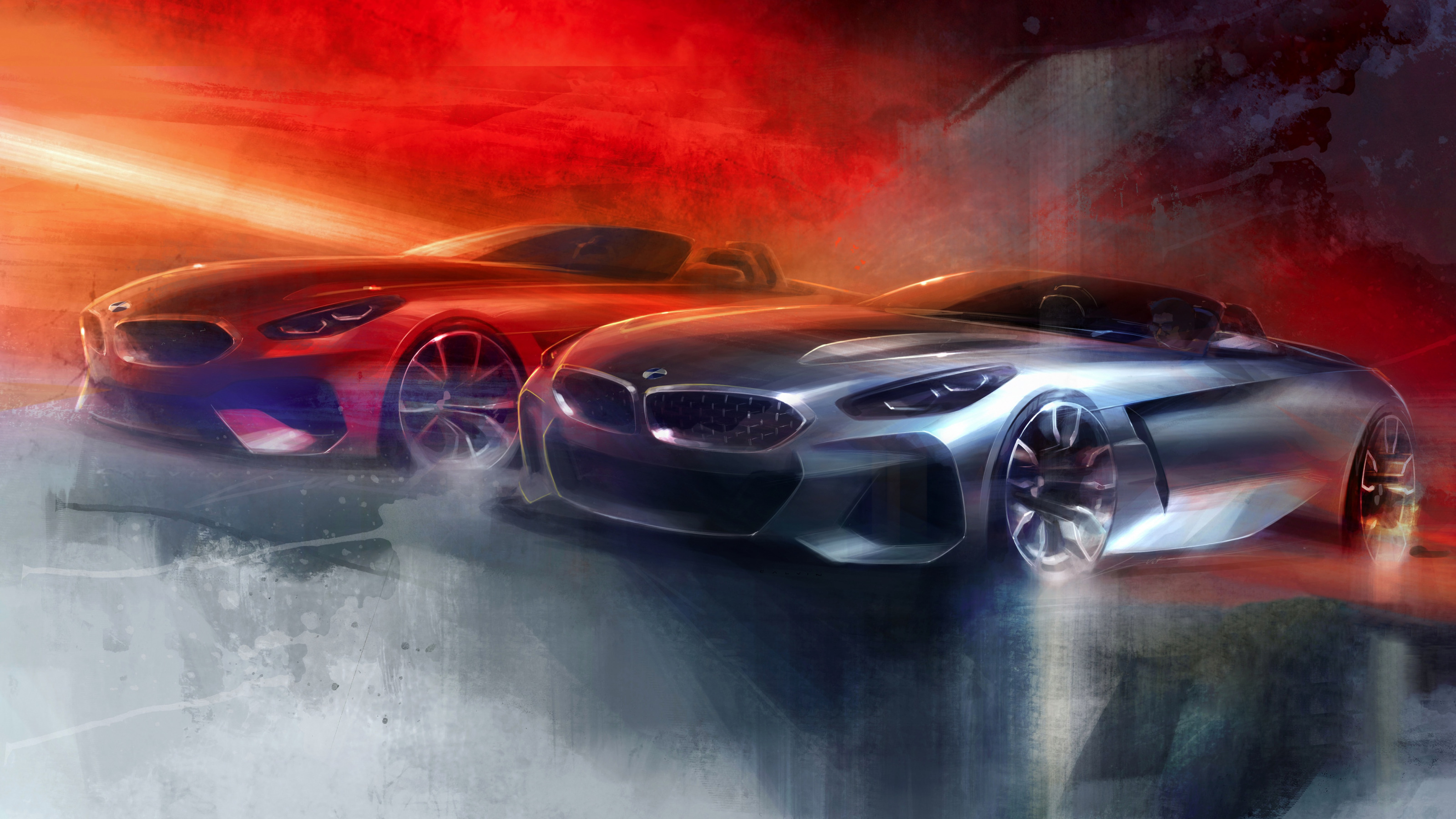 Скачать обои рисунок, BMW, эскиз, автомобили, BMW Z4, Z4, родстеры, 2019,  раздел bmw в разрешении 3200x1800