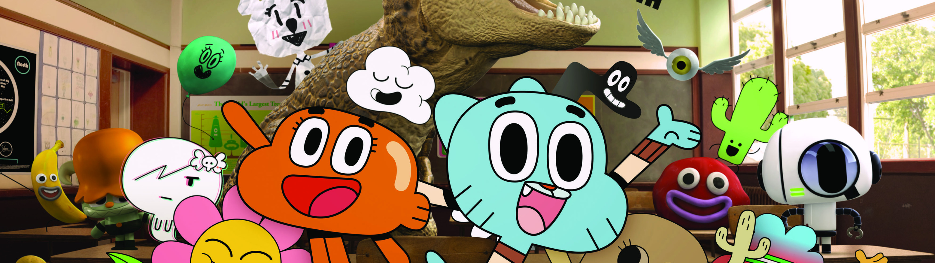 Скачать обои animated, The Amazing World of Gumball, television series,  Cartoon Network, раздел фильмы в разрешении 3200x900