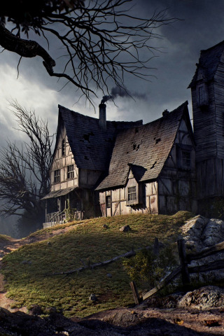 дорога, деревья, горы, забор, Halloween, хэллоуин, road, trees