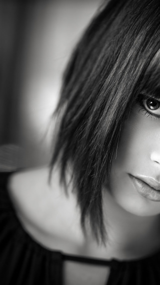 взгляд, модель, портрет, макияж, прическа, черно-белое, красотка, боке