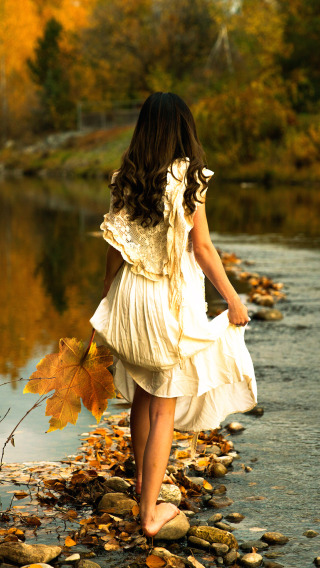девушка, река, камни, платье, Lichon