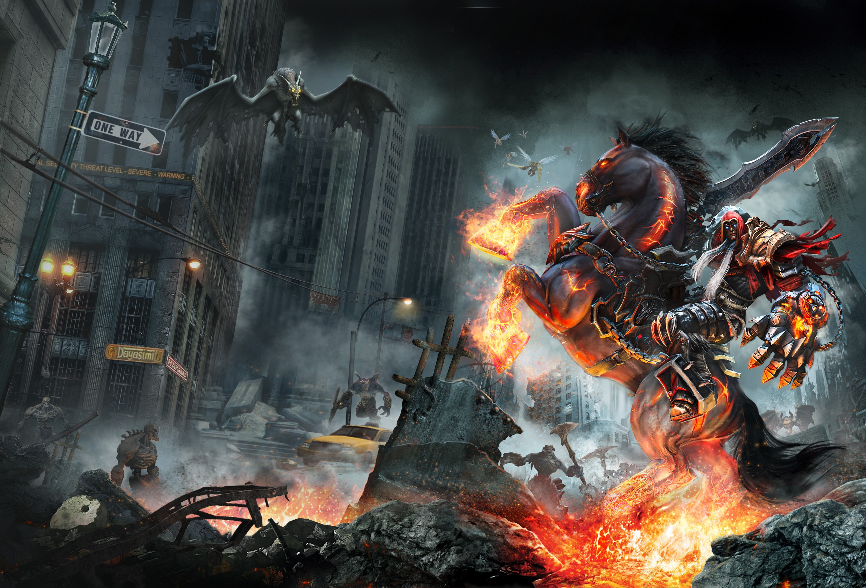 Скачать обои city, demon, skull, sword, game, Darksiders, ken, bat, раздел  игры в разрешении 3280x2228