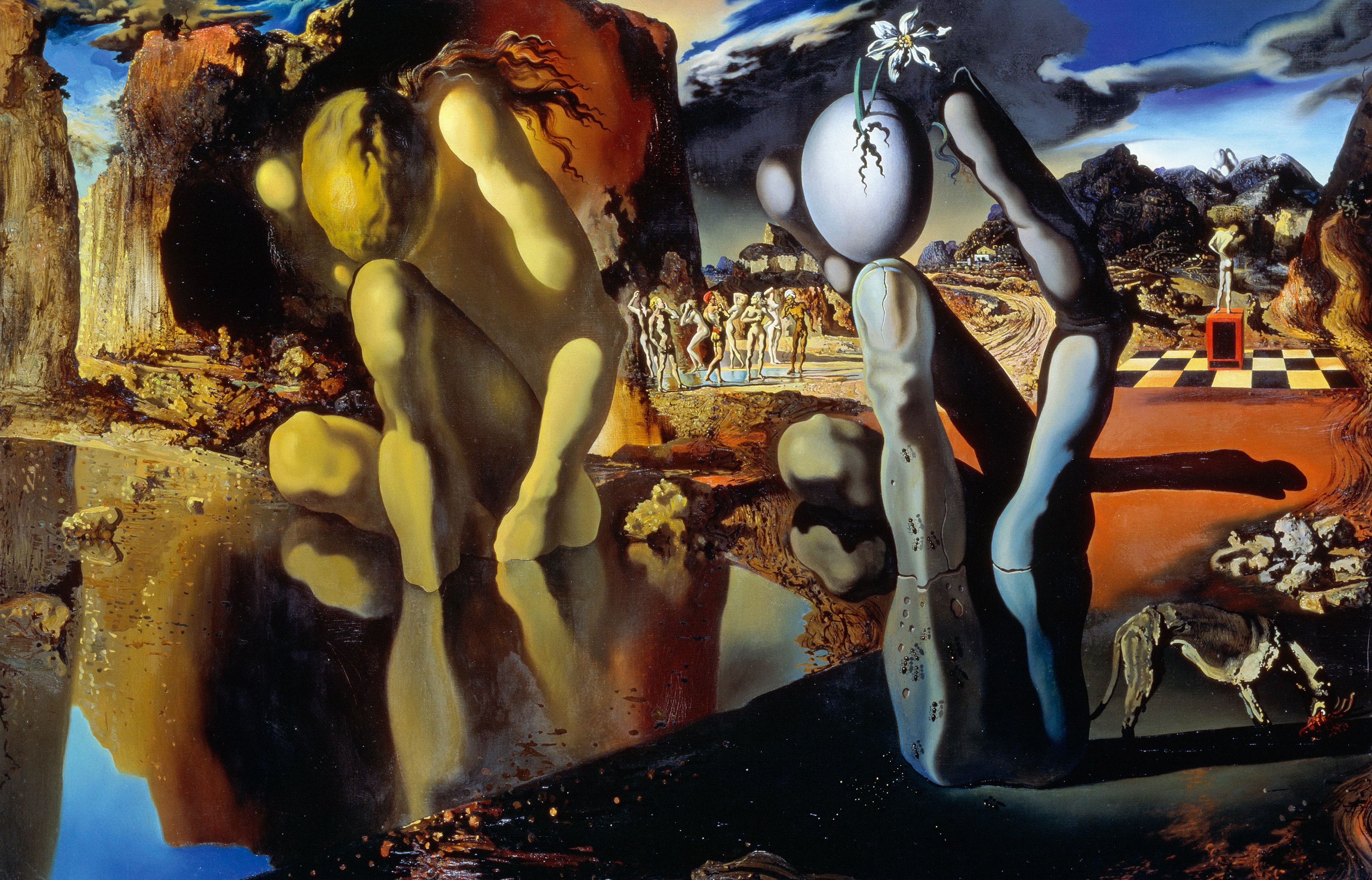 Обои сюрреализм, картина, Сальвадор Дали, Salvador Dali, Метаморфоза  Нарцисса на телефон и рабочий стол, раздел живопись, разрешение 3350x2149 -  скачать