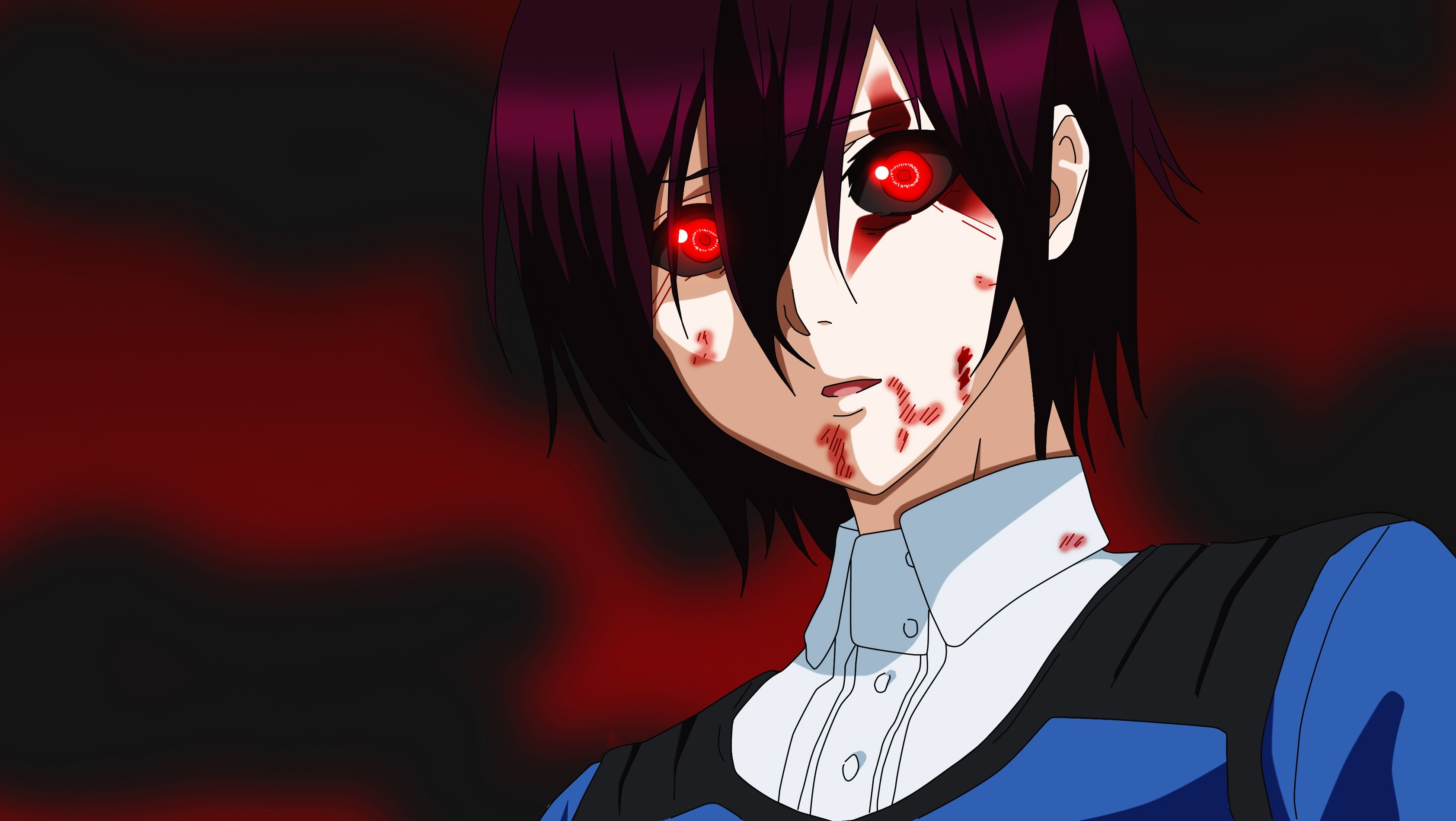 Скачать обои dark, girl, blood, game, monster, anime, beautiful, red eyes,  раздел сэйнэн в разрешении 3368x1900