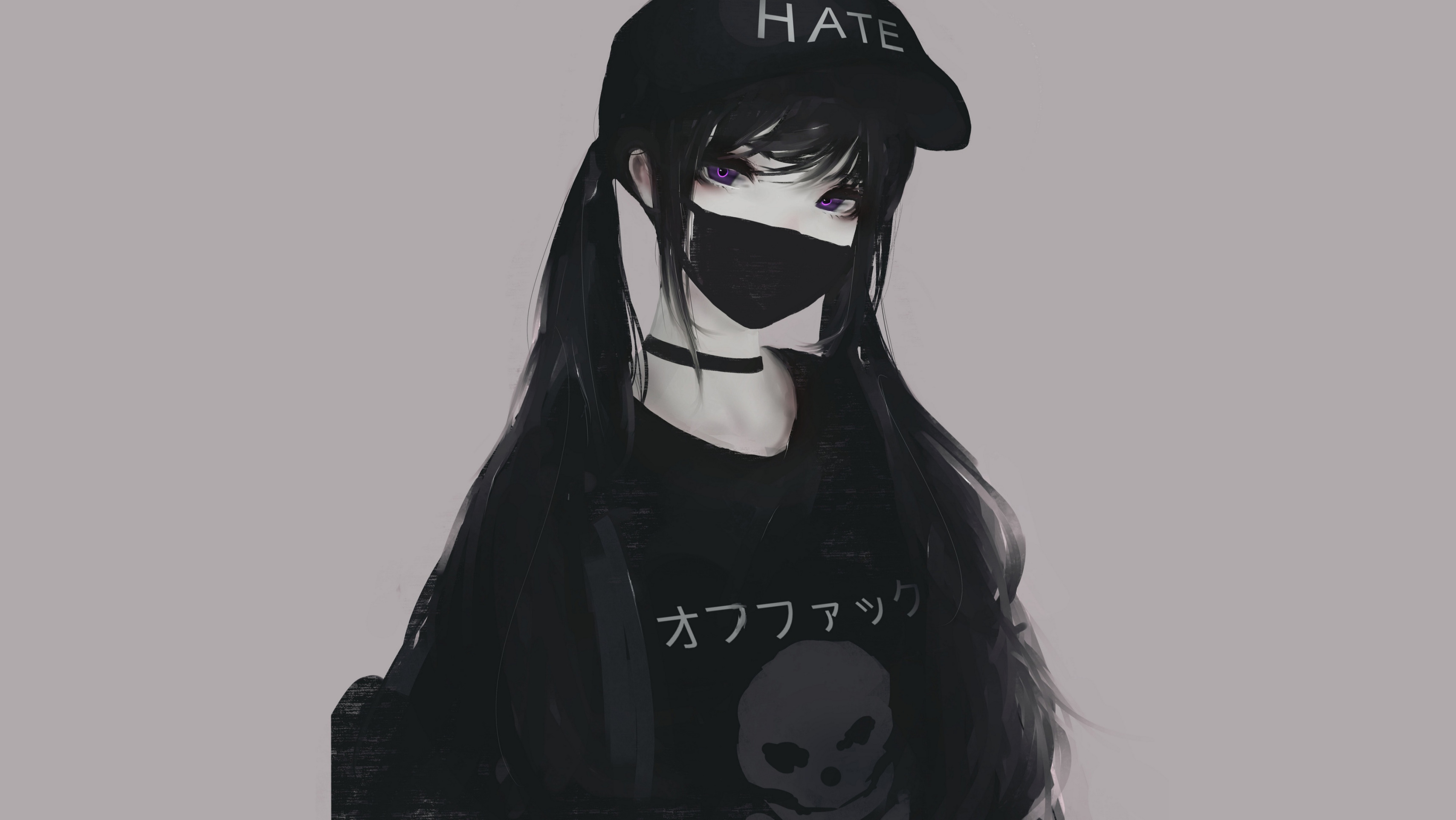 Скачать обои Girl, Art, Anime, Black, Urban, Style, Skull, Hate, раздел арт  в разрешении 3415x1922