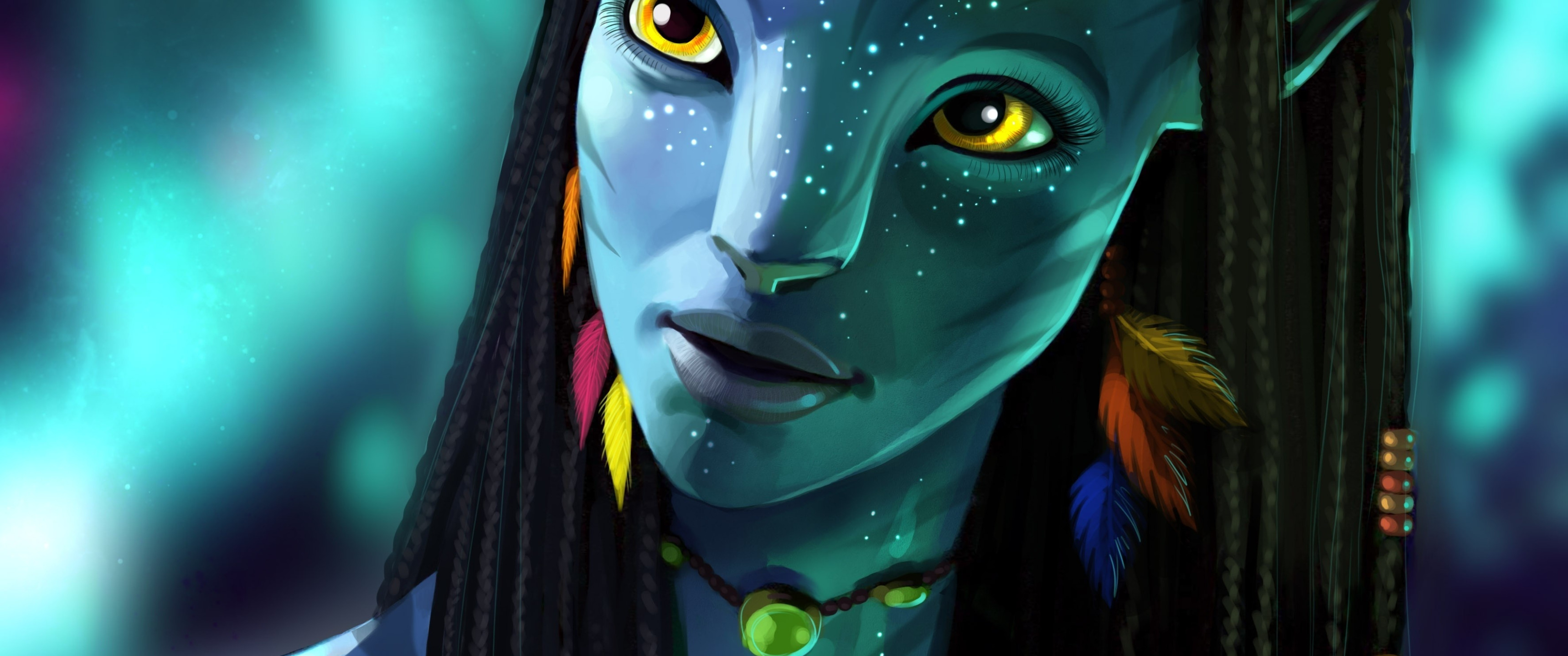 Скачать обои Avatar, Neytiri, Аватар, Фильм, Нейтири, Zoe Saldana, раздел  фильмы в разрешении 3440x1440