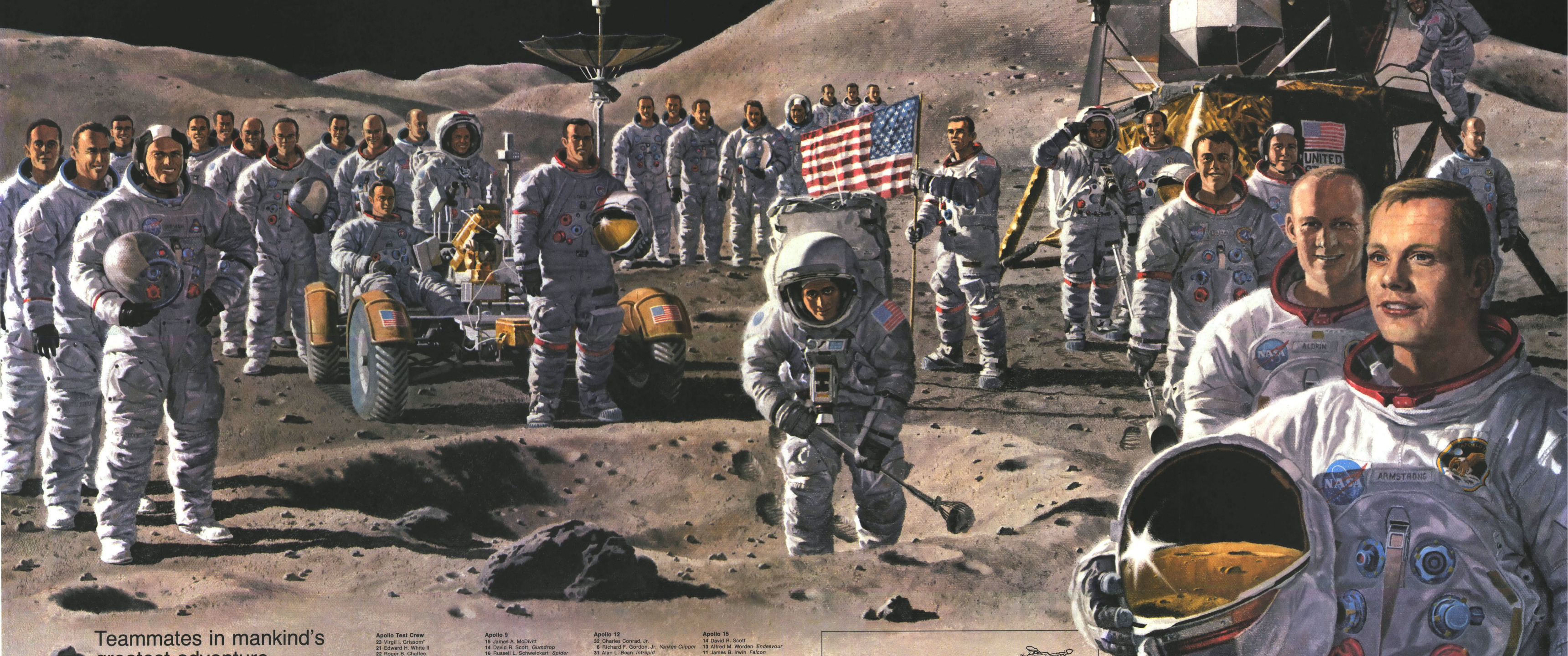 The astronauts on the moon