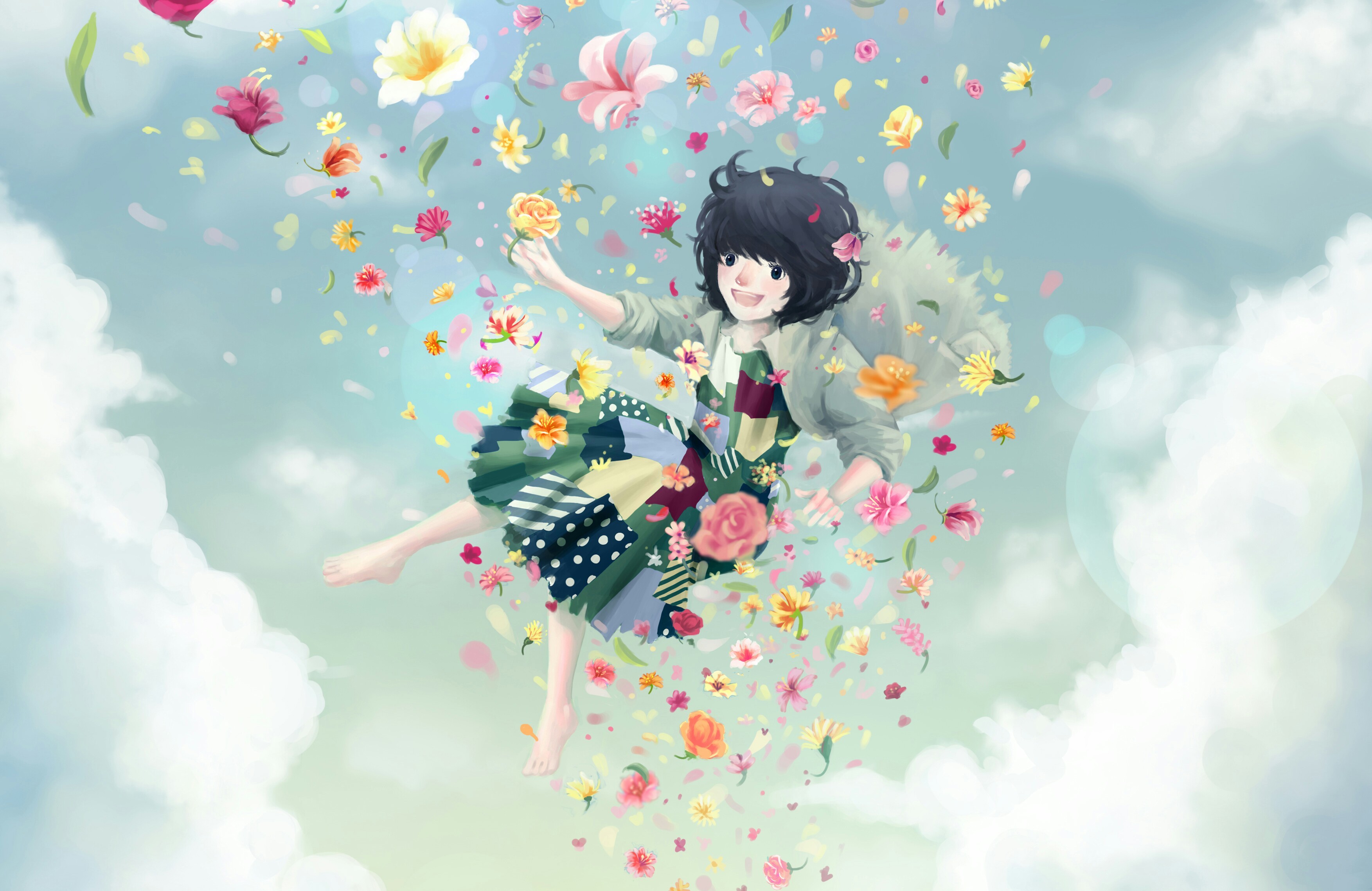 Цветок радости и вдохновения. Счастливая девушка с цветами. Счастье рисунок. Девушка с цветами арт. Девушка в цветах рисунок.
