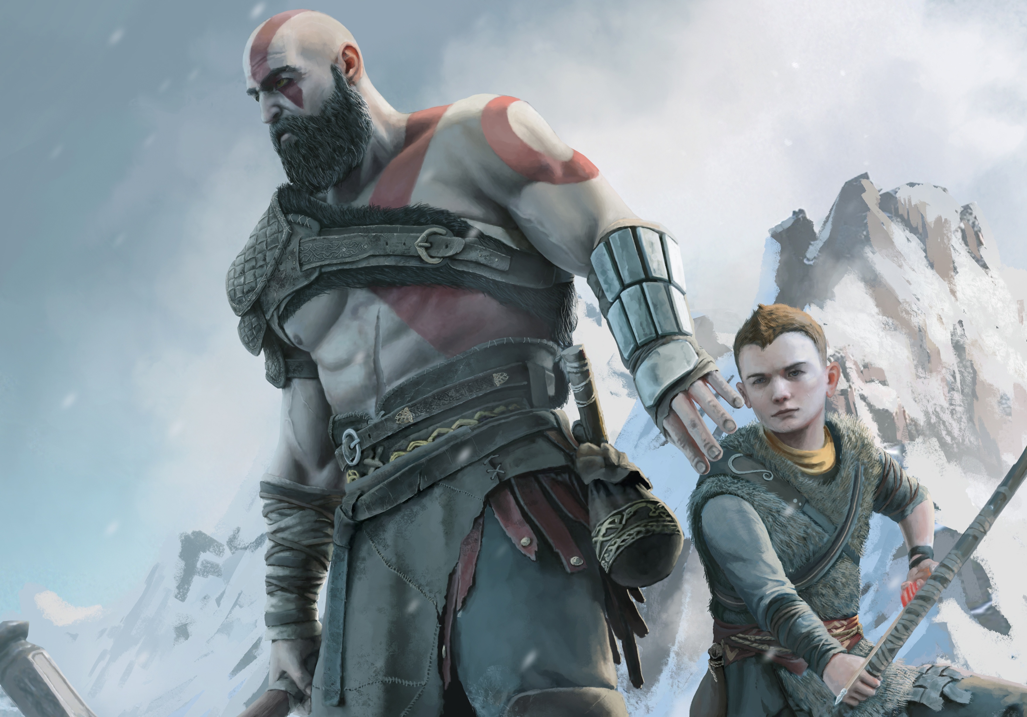 Скачать обои kratos, sony, loki, ps4, god of war 4, atreus, раздел игры в  разрешении 3508x2448