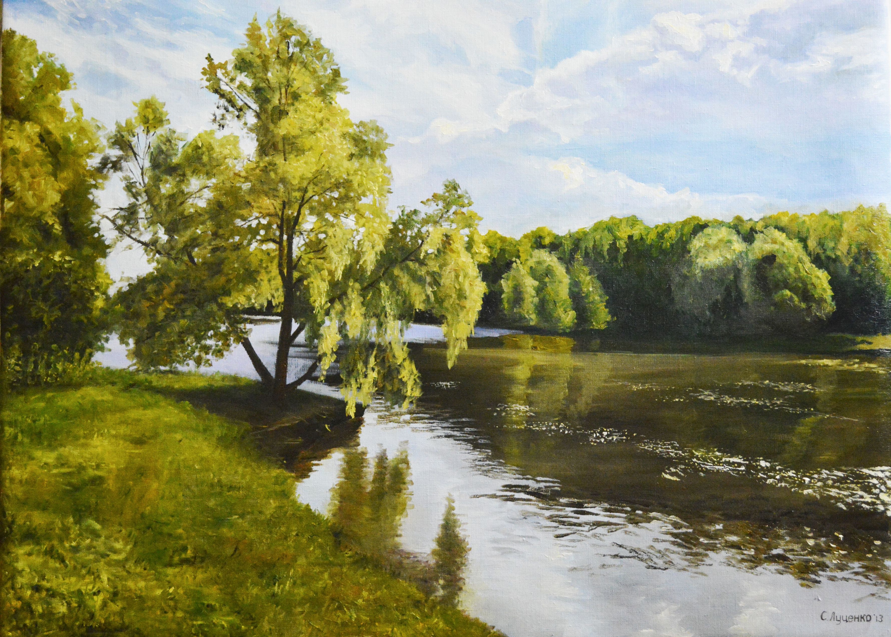 Сочинение ива над заглохшей рекой. Картина Луценко Сергея у реки.