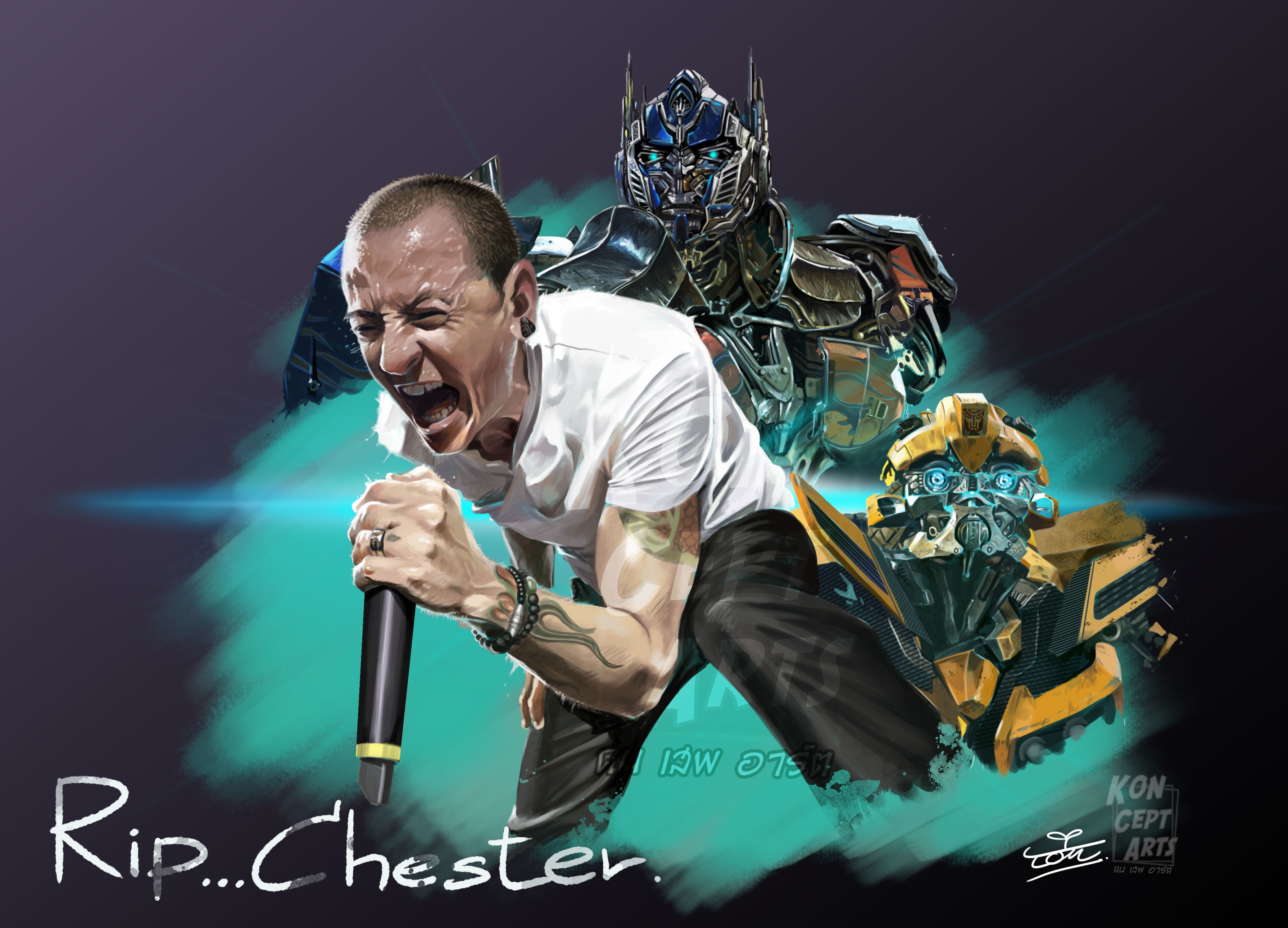 Обои музыка, фильм, арт, Transformers, Linkin Park, Chester Bennington,  саундтрек на телефон и рабочий стол, раздел музыка, разрешение 3580x2580 -  скачать