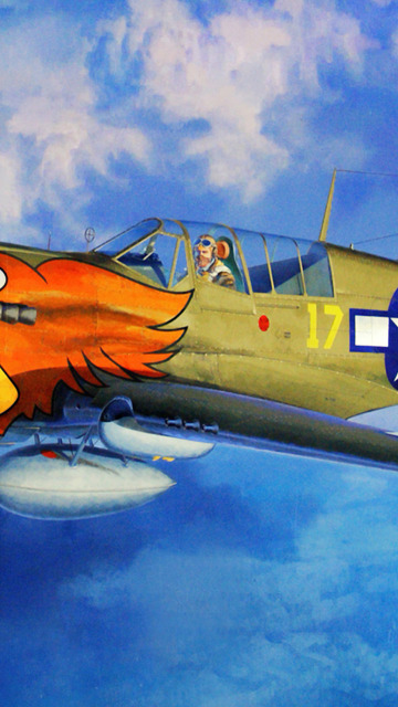 fighter, war, art, airplane, painting, P-40N Warhawk `The 502nd FS`