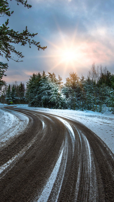 зима, дорога, снег