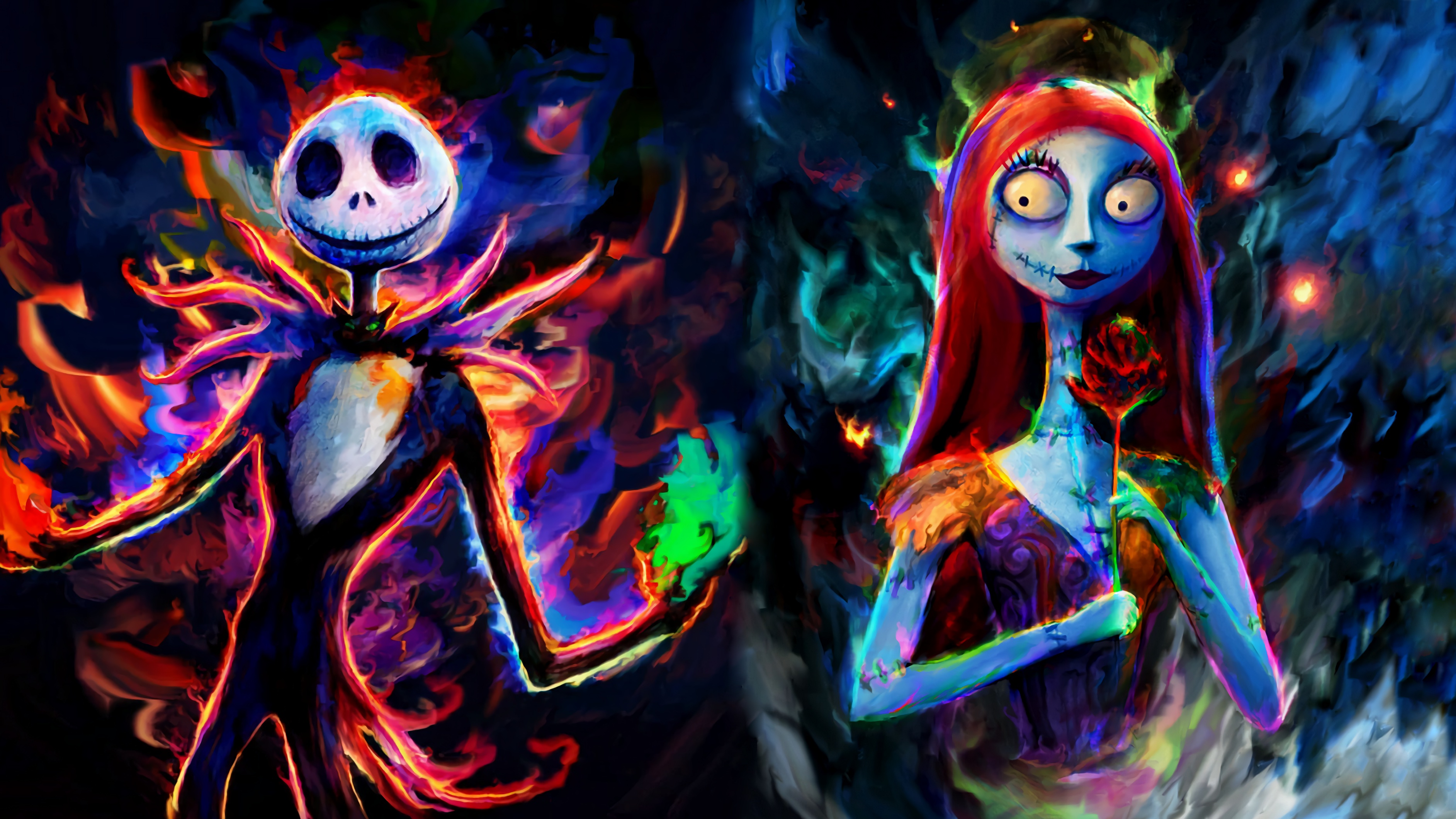 Скачать обои Halloween, Disney, Holiday, The Nightmare Before Christmas,  Jack, Look, Sally, Festive, раздел фильмы в разрешении 3769x2120