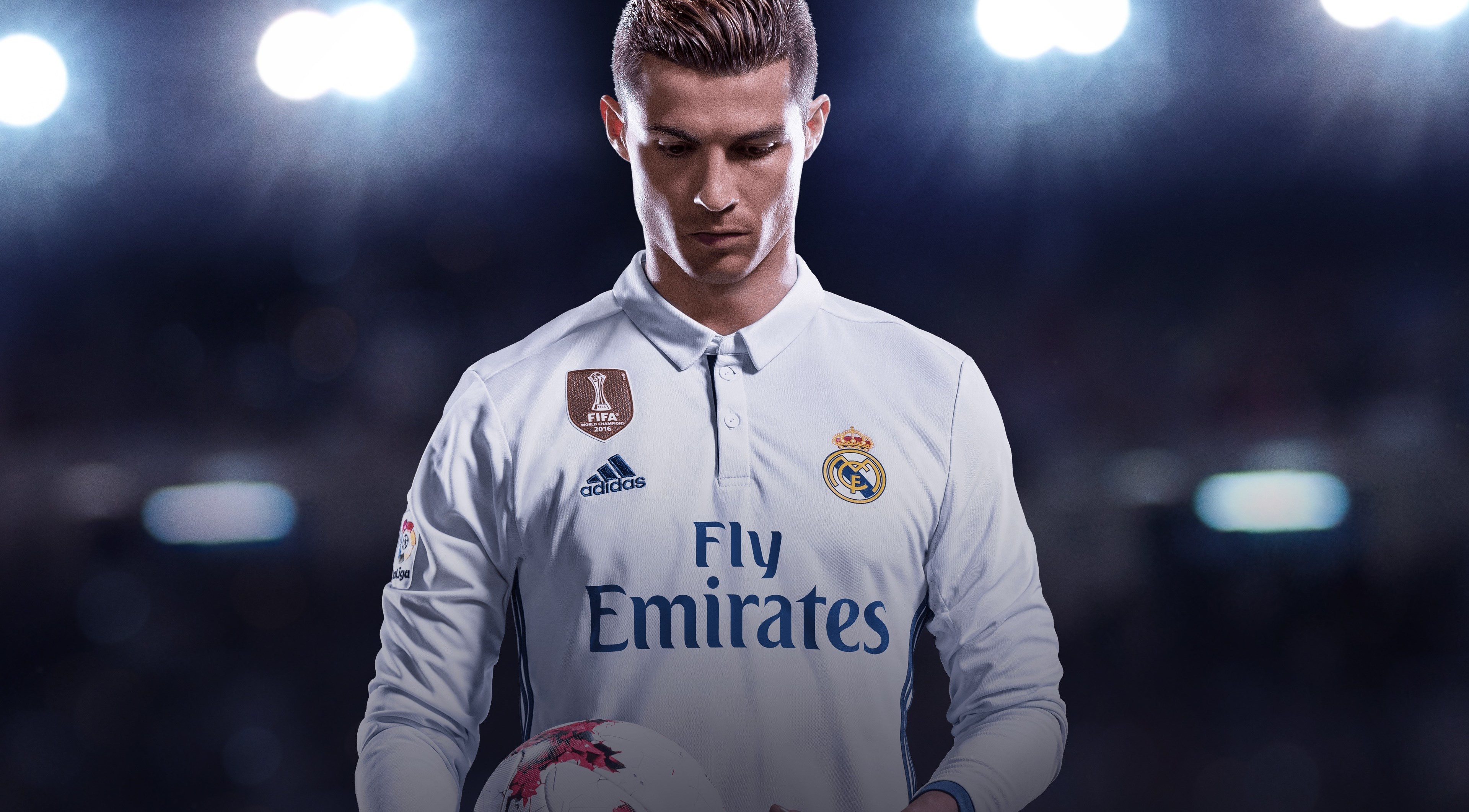 Обои sport, Cristiano Ronaldo, game, FIFA, uniform, seifuku, Real Madrid  CF, FIFA 18 на телефон и рабочий стол, раздел игры, разрешение 3840x2124 -  скачать