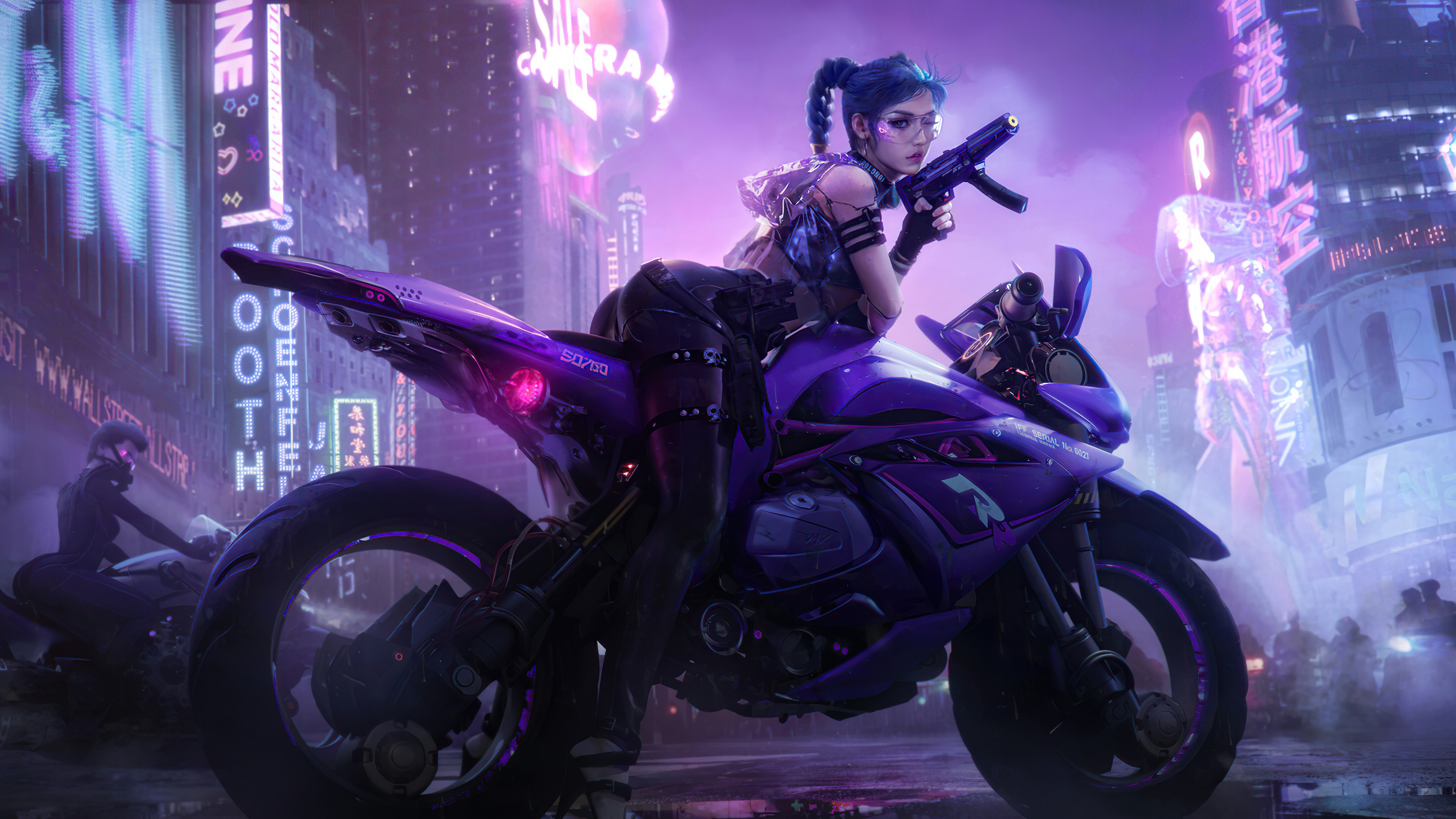 girl Art weapons Cyberpunk 2077 fiction Biker Girl 3840x2160