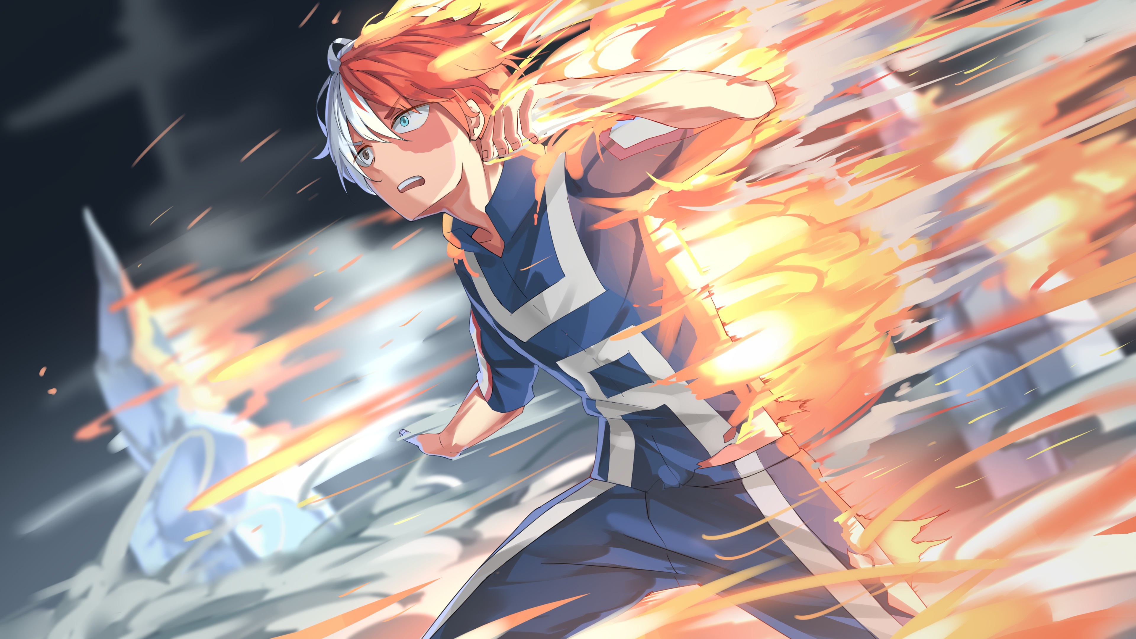 Скачать обои fire, flame, ice, anime, hero, manga, powerful, strong, раздел  сёнэн в разрешении 3840x2160