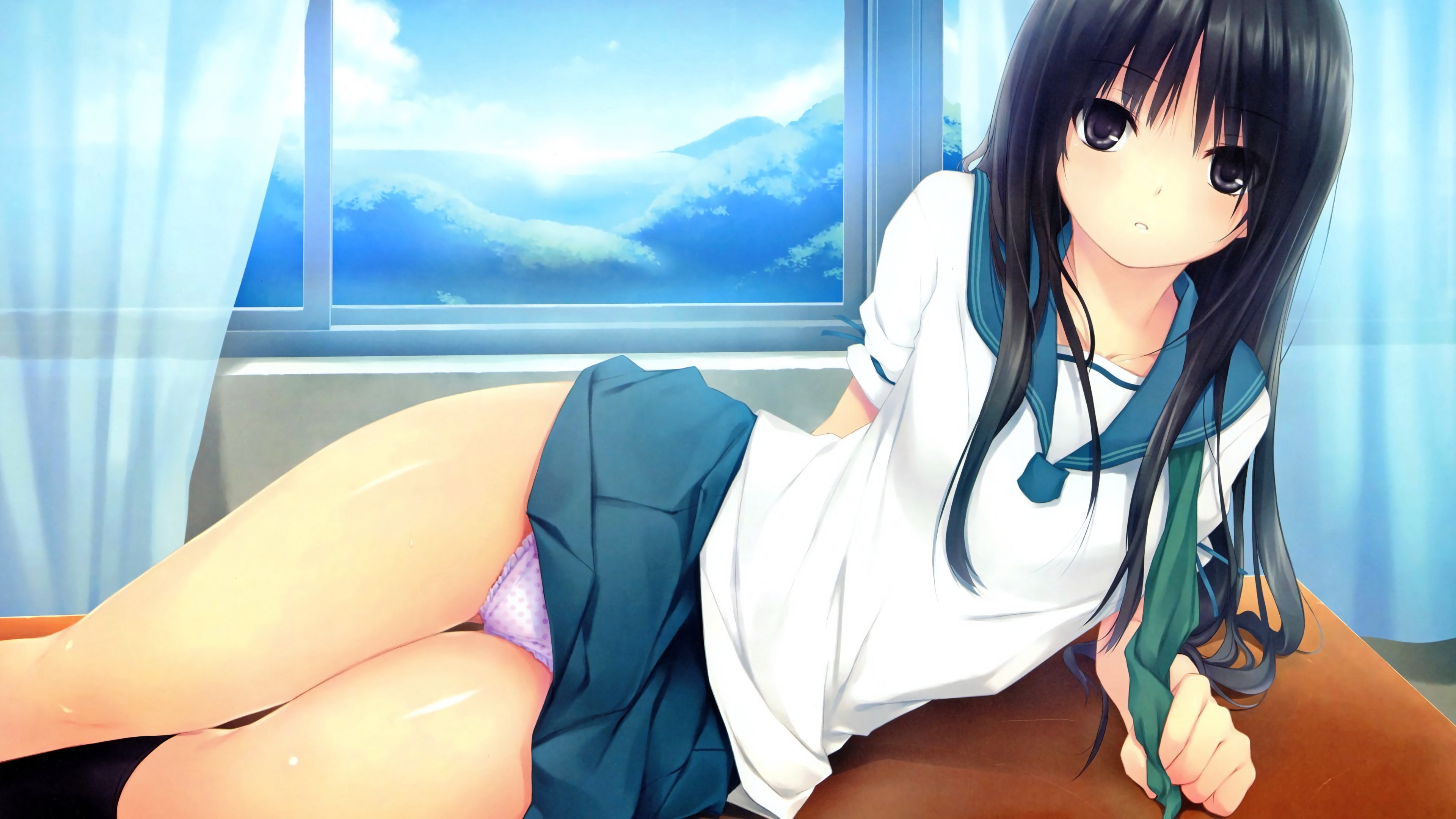 Скачать обои girl, sexy, lingerie, school uniform, panties, long hair,  anime, beautiful, раздел сэйнэн в разрешении 3840x2160