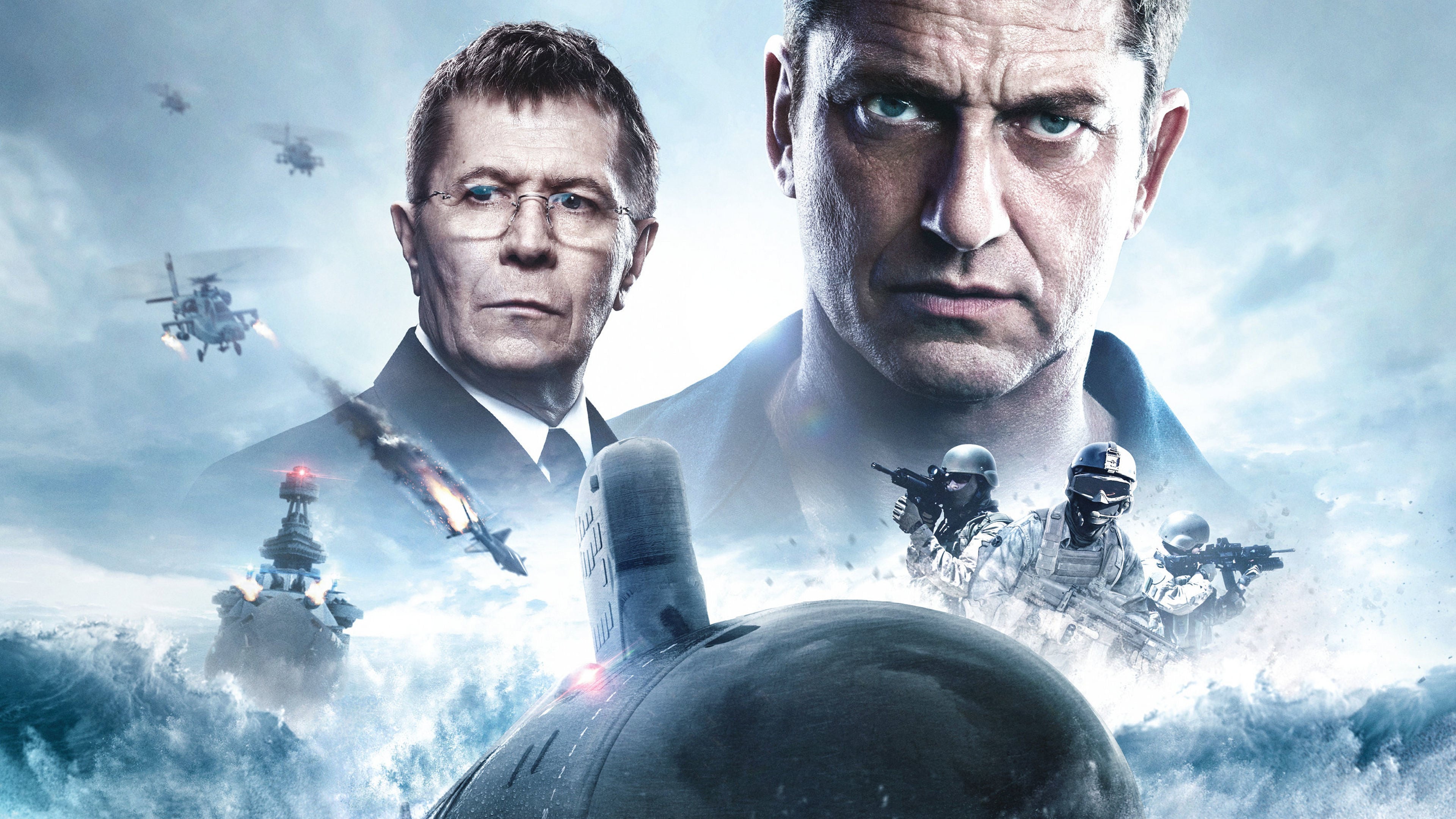 Обои Джерард Батлер, подводная лодка, Gerard Butler, Gary Oldman, Гэри  Олдмен, Hunter Killer, Хантер Киллер, Джо Гласс на телефон и рабочий стол,  раздел фильмы, разрешение 3840x2160 - скачать