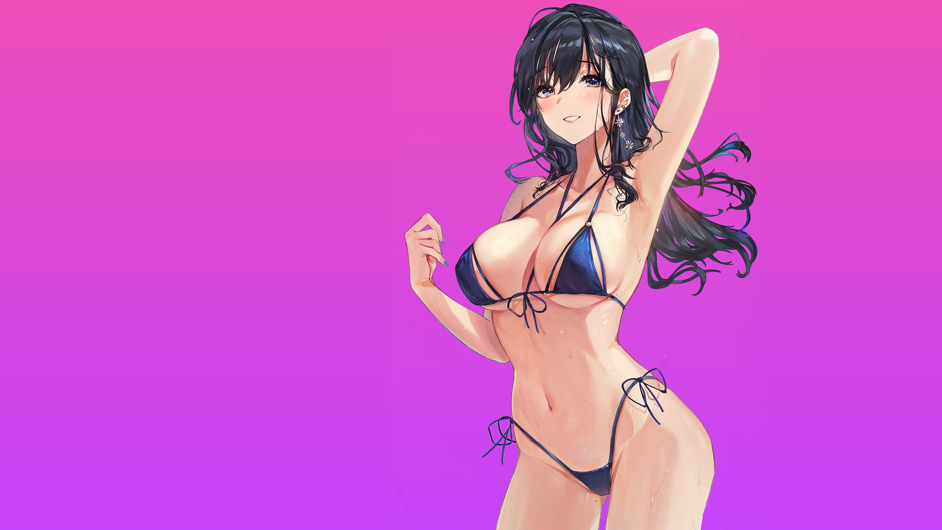 Скачать обои Girl, sexy, Purple, anime, pretty, body, bikini, Posing,  раздел сэйнэн в разрешении 3840x2160