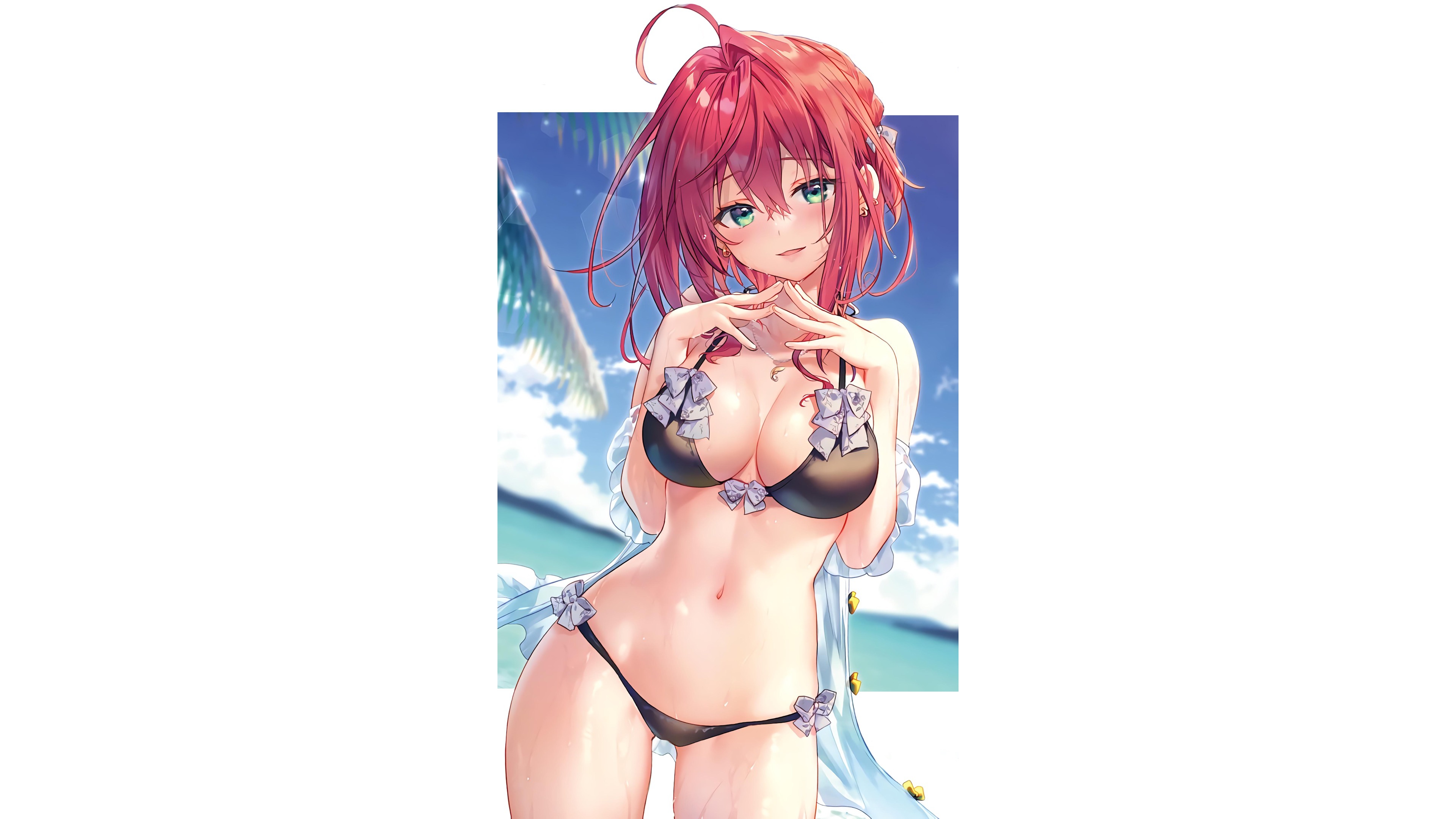 Скачать обои girl, hot, Red, sexy, beach, red hair, sea, anime, раздел  сэйнэн в разрешении 3840x2160