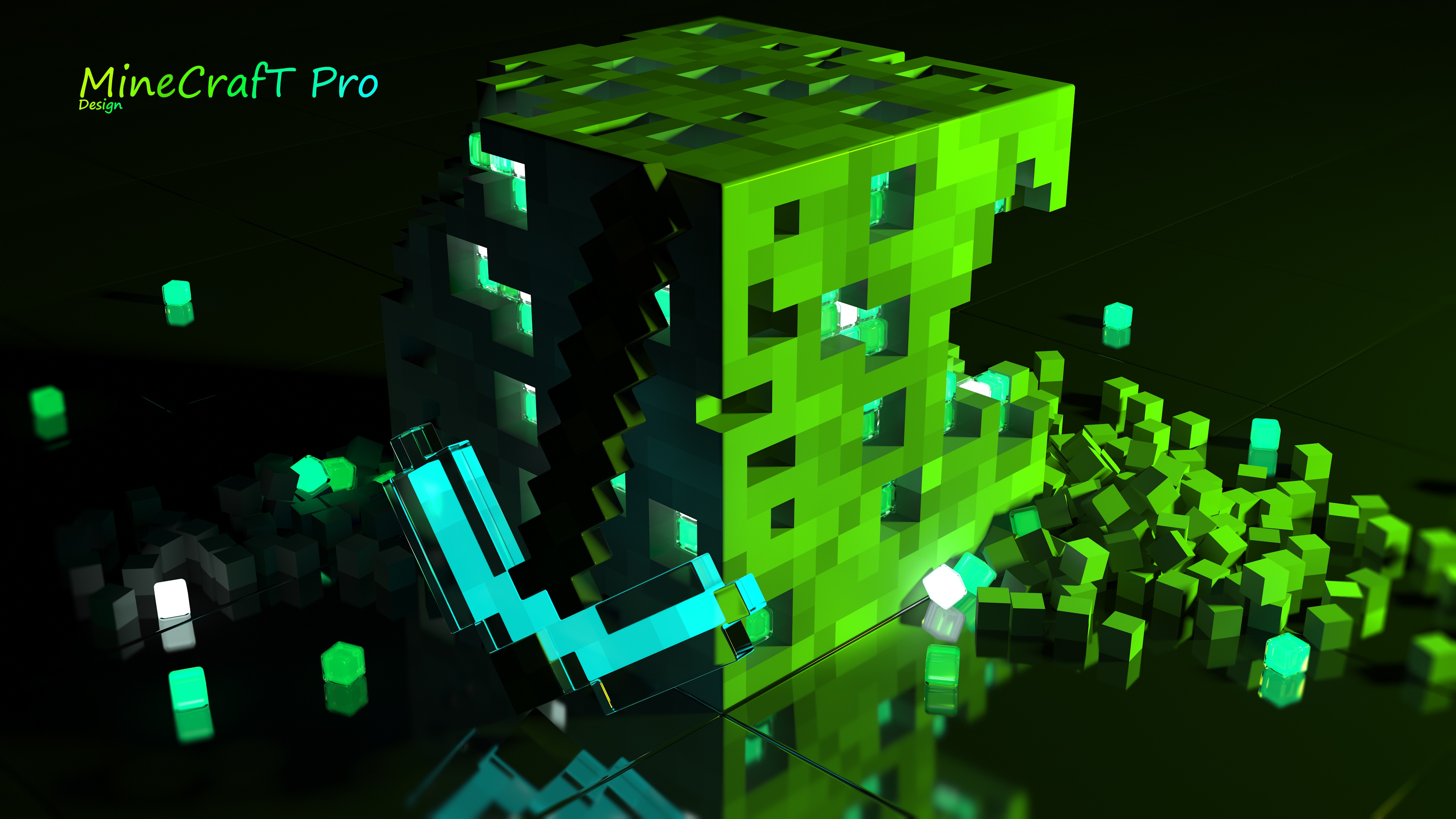 Скачать обои Minecraft, green light, diamond pickaxe, раздел игры в  разрешении 3840x2160