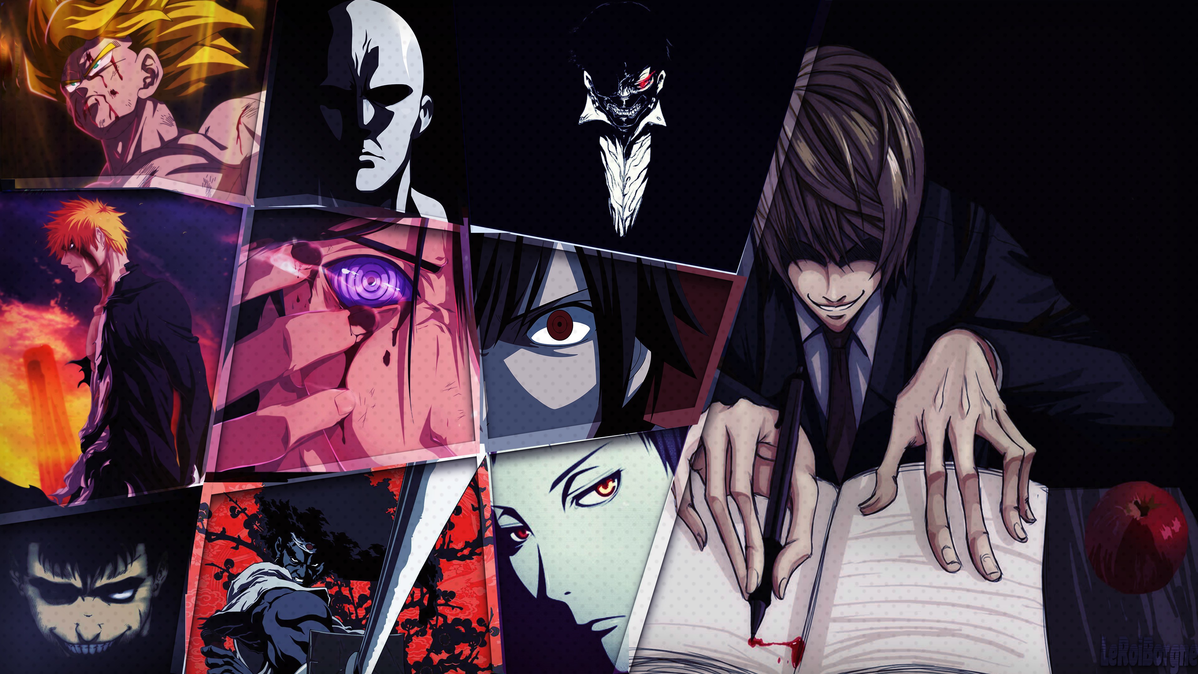 Скачать обои apple, Afro Samurai, Bleach, Death Note, Naruto, anime,  crossover, Berserk, раздел сёнэн в разрешении 3840x2160