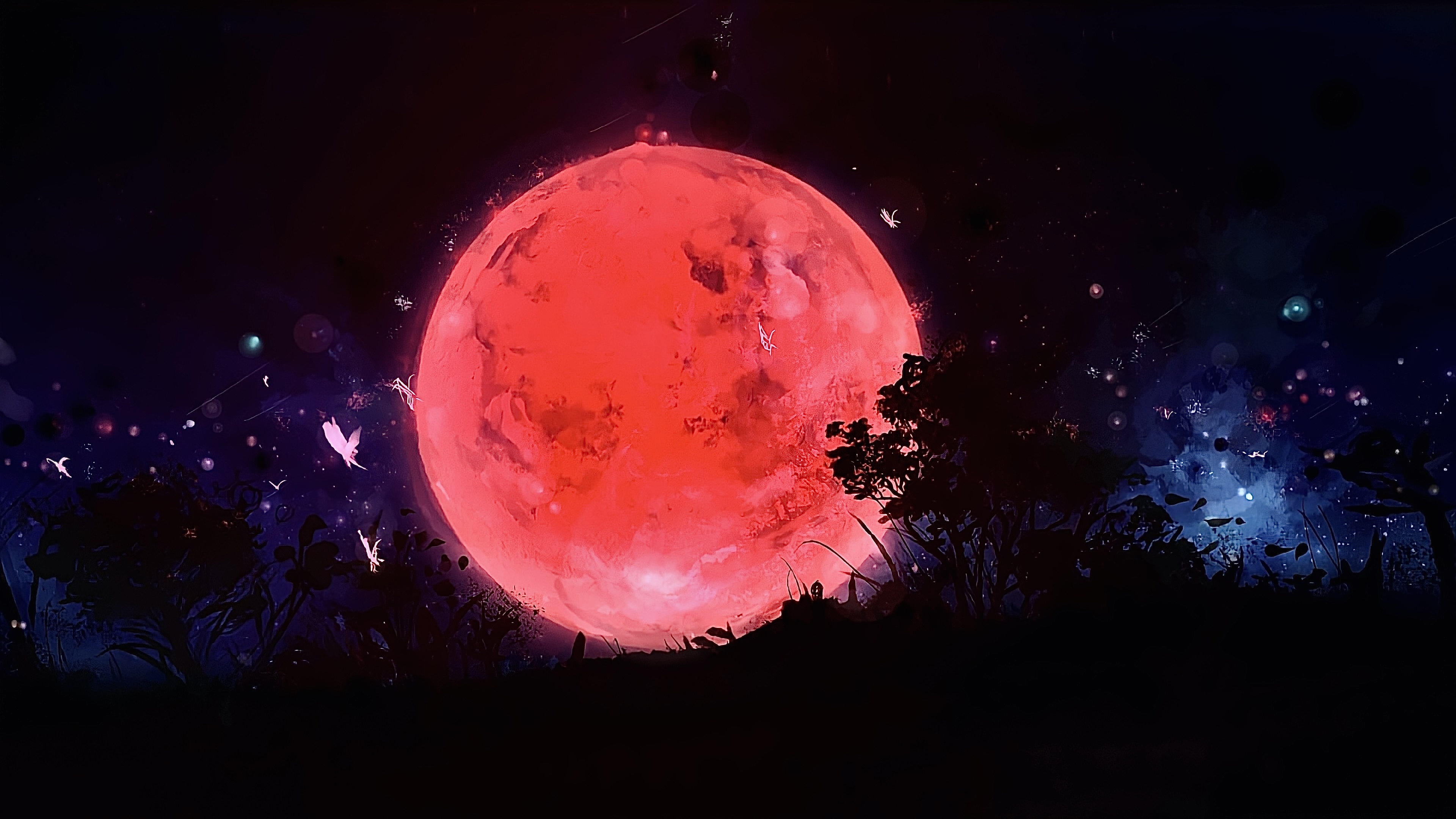 Очертания алой луны геншин. Розовая Луна. Красная Луна. Красная Луна фэнтези. Красная Луна арт.
