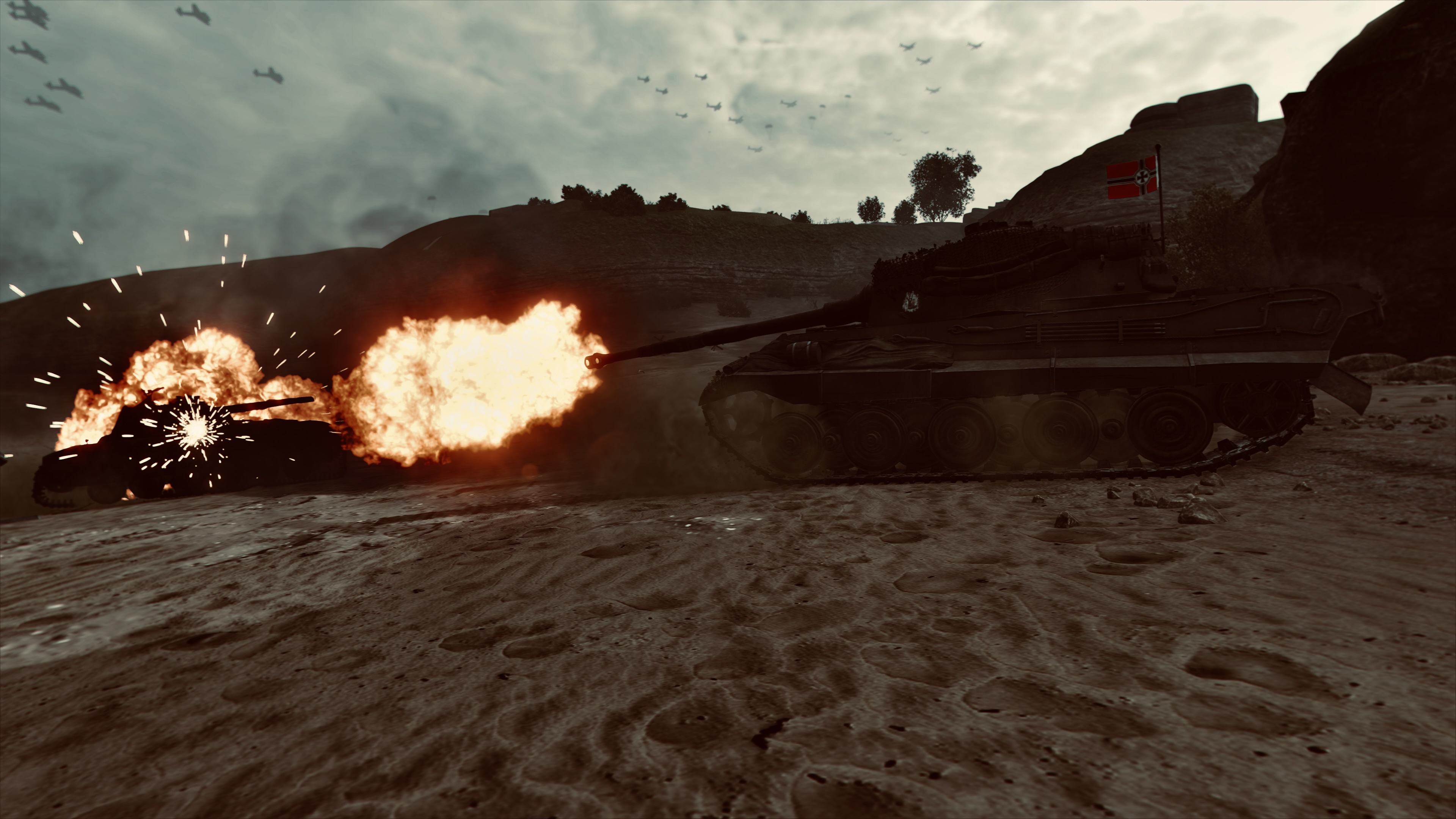 Скачать обои HDR, Fire, Tiger, Shooting, Beach, Tank, World of Tanks, Tiger  2, раздел игры в разрешении 3840x2160