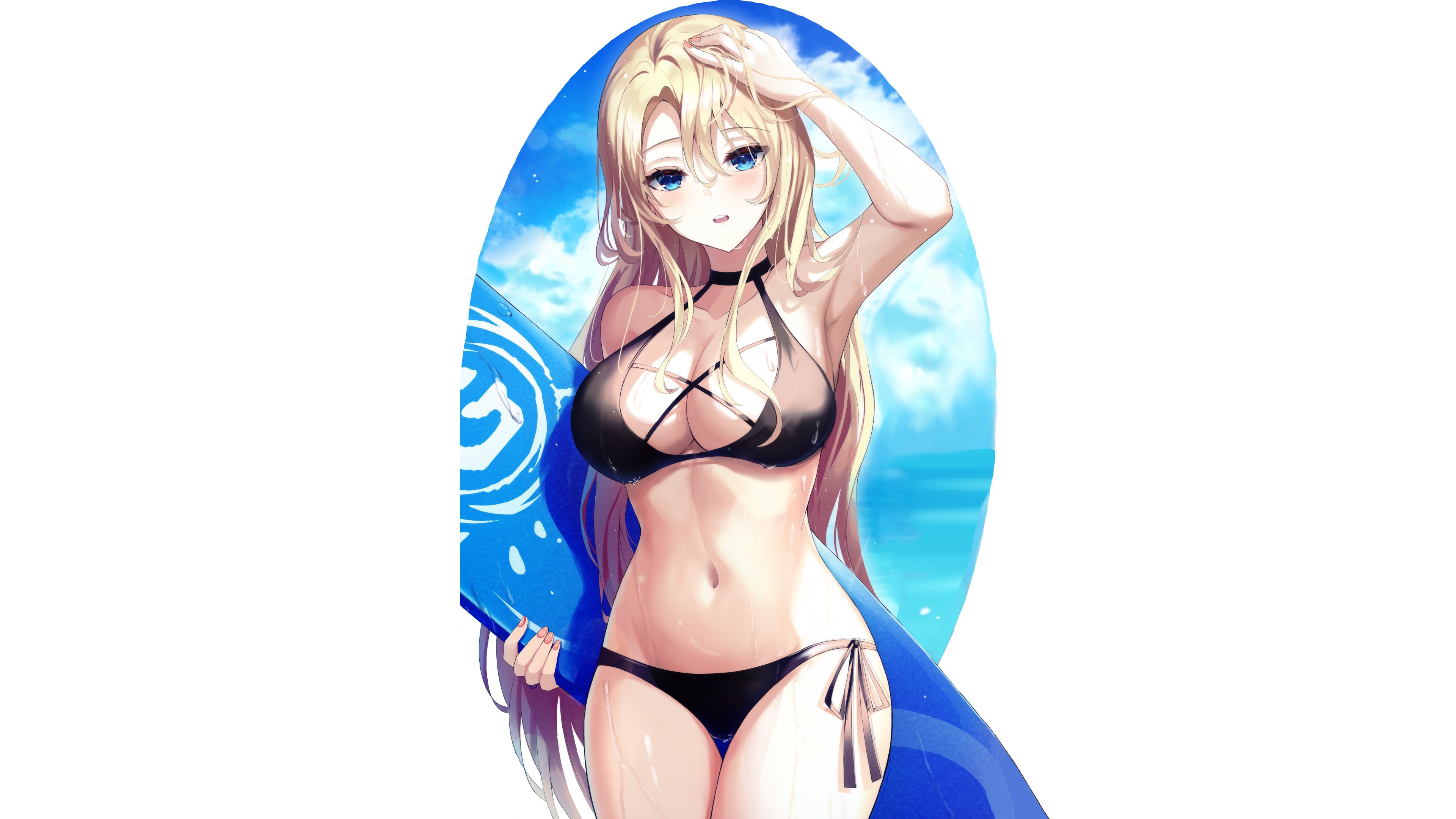 Скачать обои girl, sexy, beach, Boobs, anime, pretty, surf, blonde, раздел  сэйнэн в разрешении 3840x2160